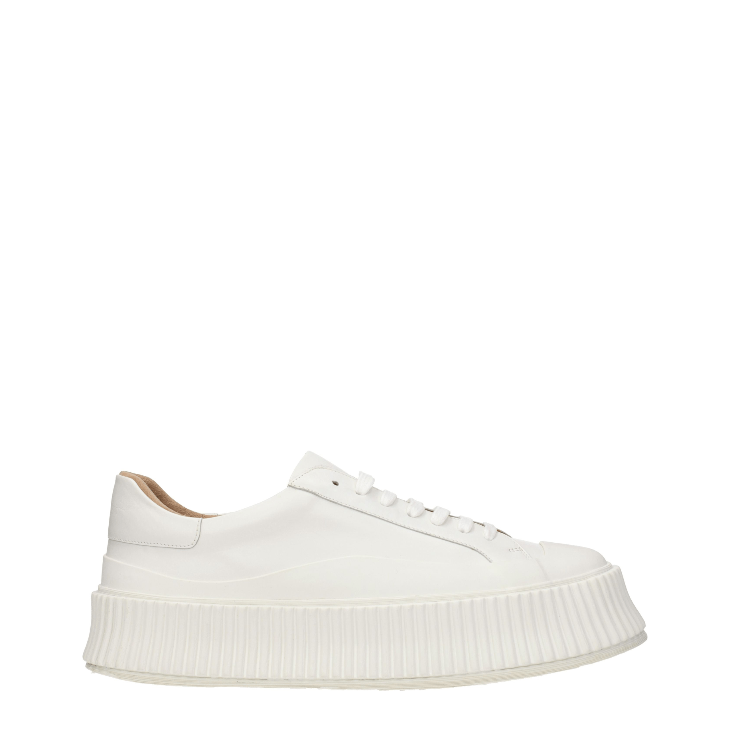 Experience the elegance of Jil Sander White Leather Platform Sneakers, where exquisite craftsmanship meets timeless luxury, perfect for the discerning individual.
