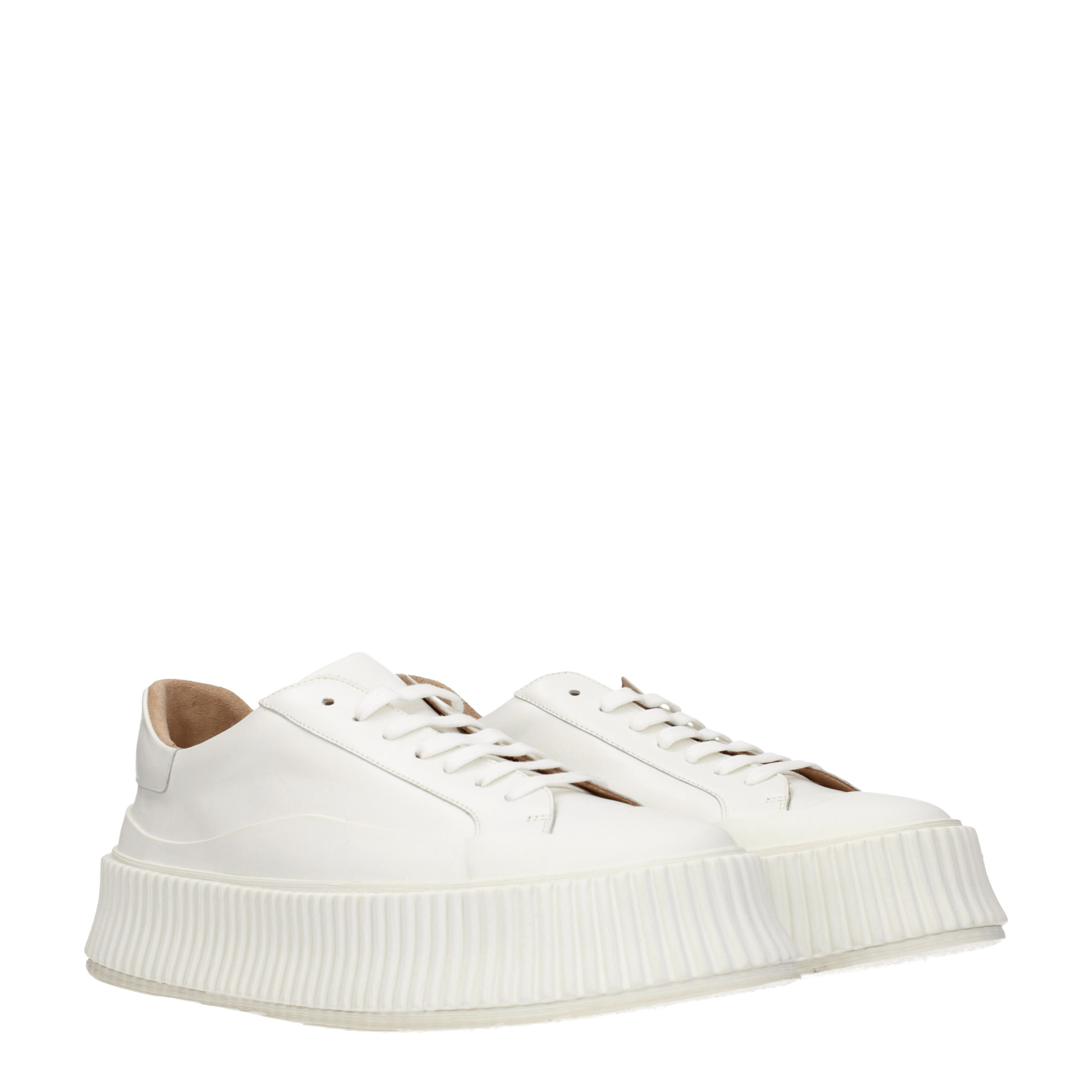 Step into elegance with Jil Sander's White Leather Platform Sneakers, where refined craftsmanship meets timeless luxury, perfect for the discerning connoisseur.