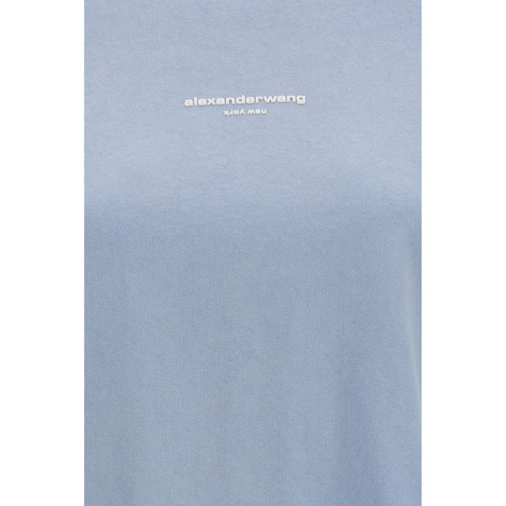 Elevate your wardrobe with the Alexander Wang Blue Cotton T-Shirt, a masterpiece of contemporary design, featuring a fitted cropped silhouette and iconic logo print for the discerning fashion connoisseur.