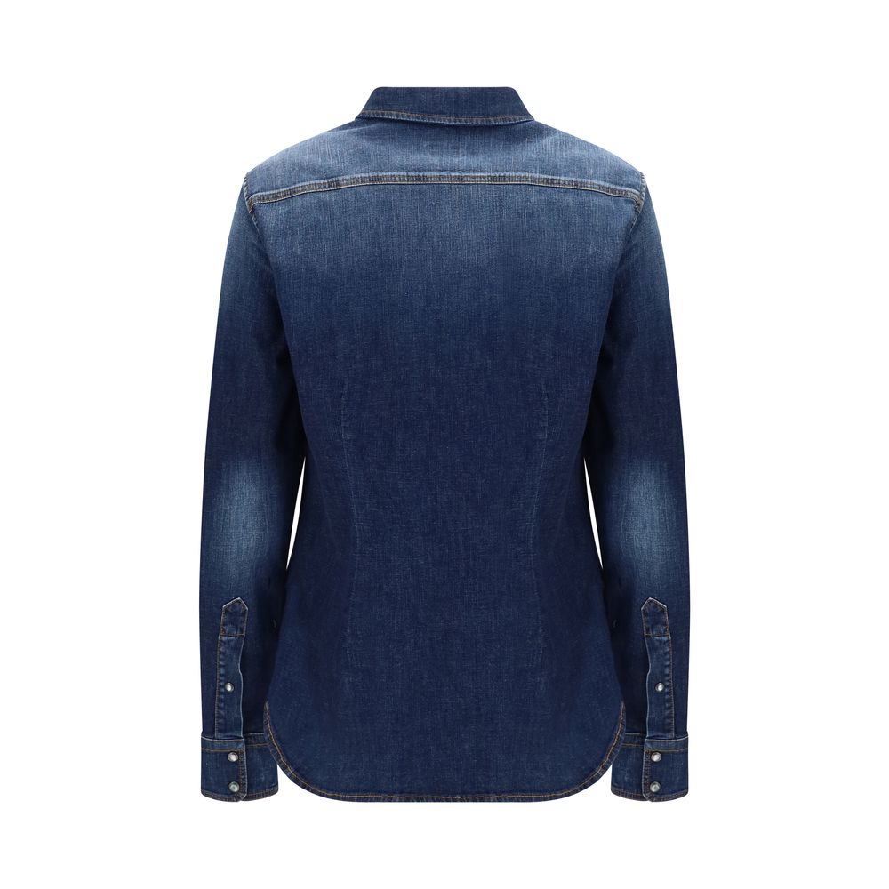 Indulge in the allure of Jacob Cohen's Blue Denim Shirt, crafted from pure cotton with artisanal treatments, embodying timeless elegance and sophisticated Western charm.