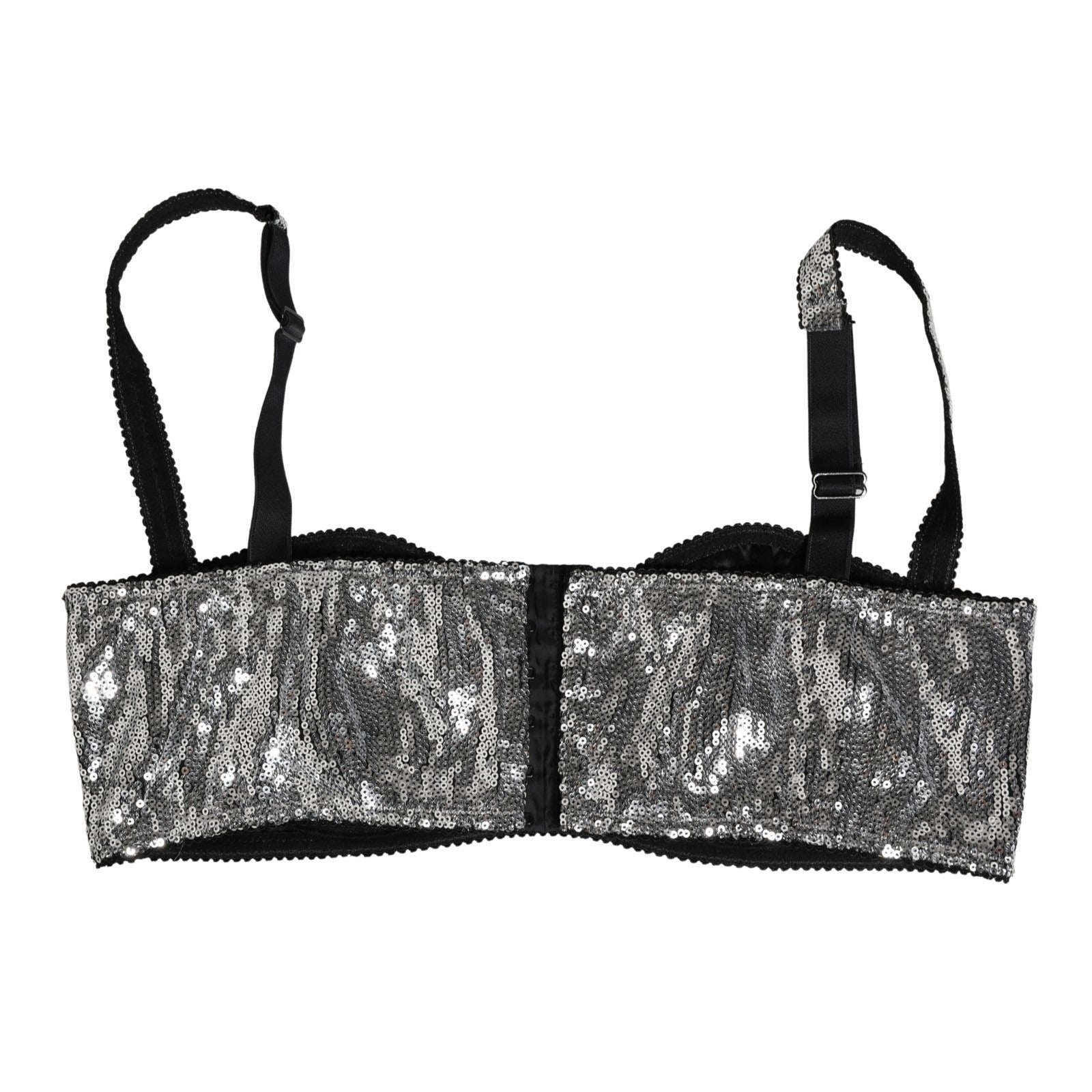 Dolce & Gabbana Silver Sequined Nyon Balconnet Bra Underwear