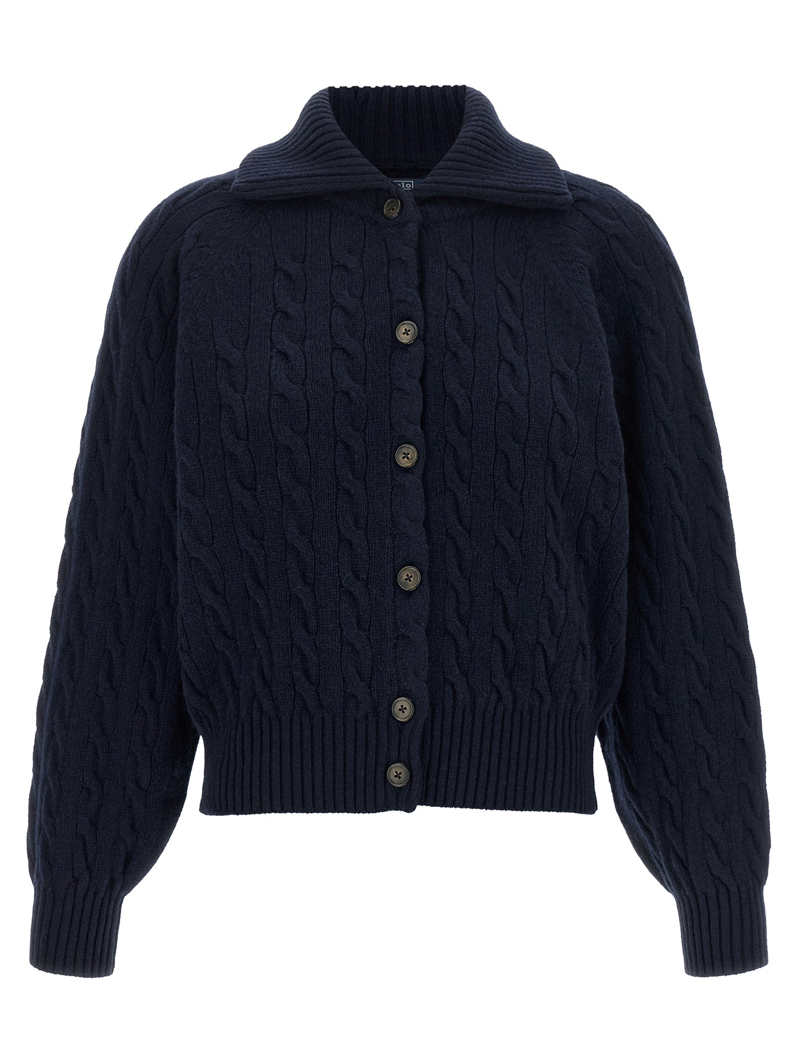 Indulge in the elegance of the Polo Ralph Lauren Blue Wool Cardigan, crafted from fine Italian wool and cashmere, embodying sophistication and timeless style.