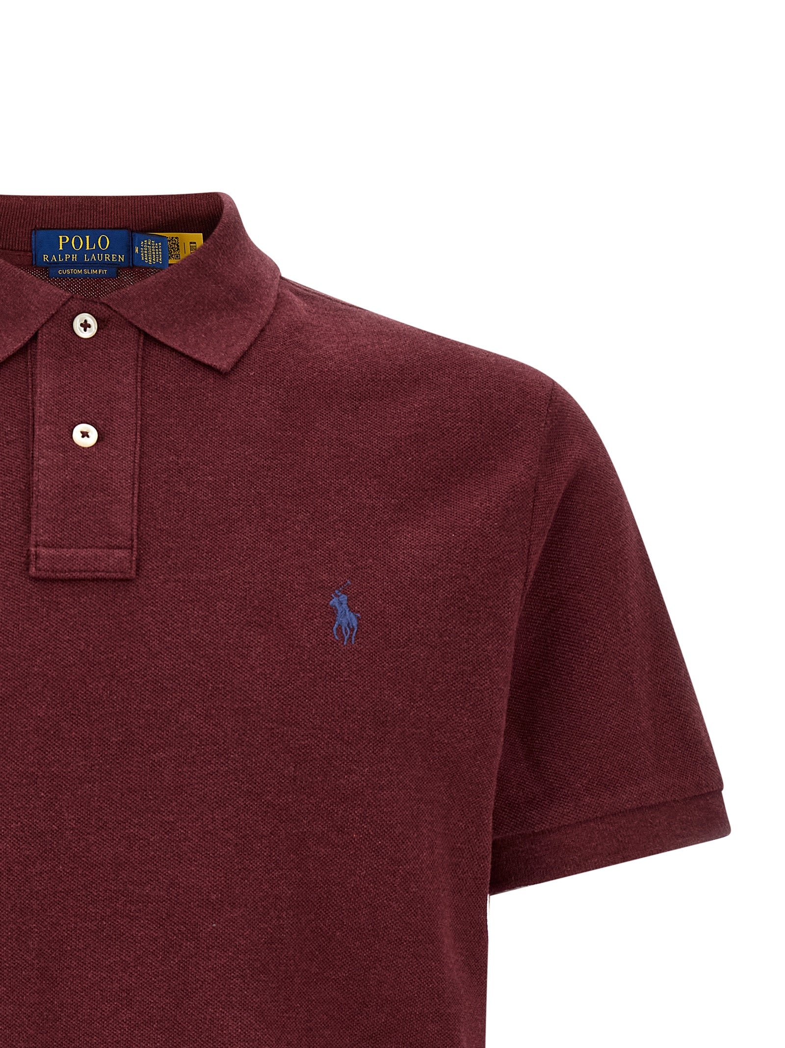 Indulge in the elegance of the Polo Ralph Lauren Bordeaux Cotton Polo Shirt, crafted from pure cotton piqué, embodying timeless luxury and sophisticated style for discerning individuals.