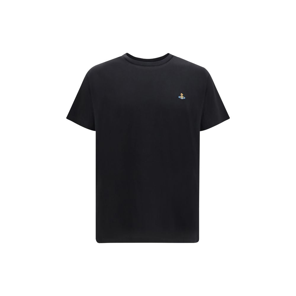 Indulge in the timeless elegance of the Vivienne Westwood Black Cotton T-Shirt, featuring exquisite craftsmanship and iconic Orb embroidery, perfect for discerning tastes.
