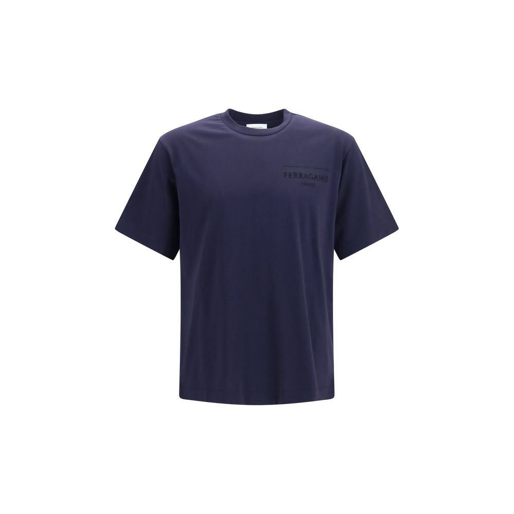 Indulge in the elegance of Ferragamo's Blue Cotton T-Shirt, crafted from organic cotton jersey, embodying timeless luxury and effortless sophistication for discerning tastes.