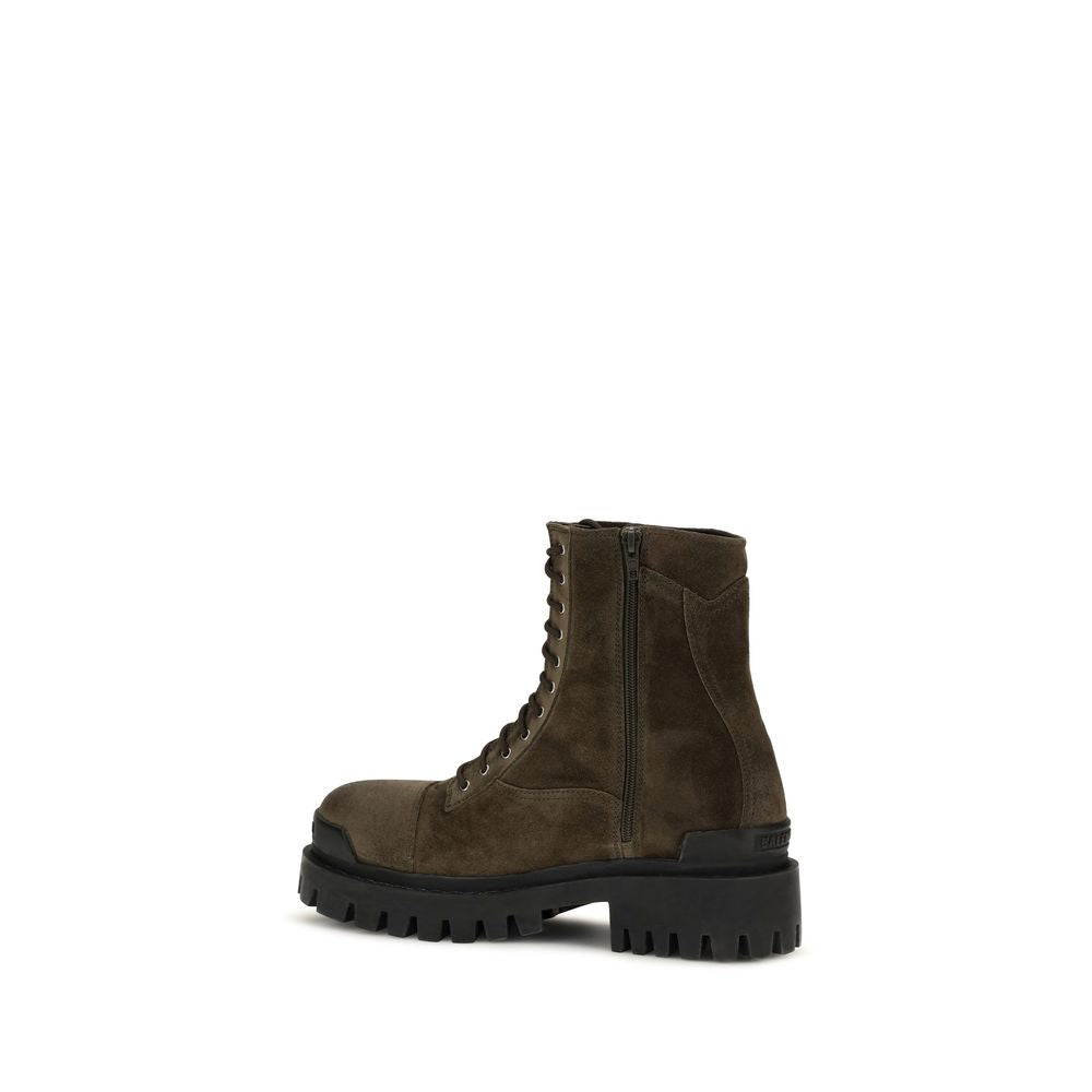 Elevate your style with Balenciaga's Bicolor Calf Leather Bos Taurus Lace-Up Boots, crafted from luxurious waxed suede for a bold, sophisticated statement.