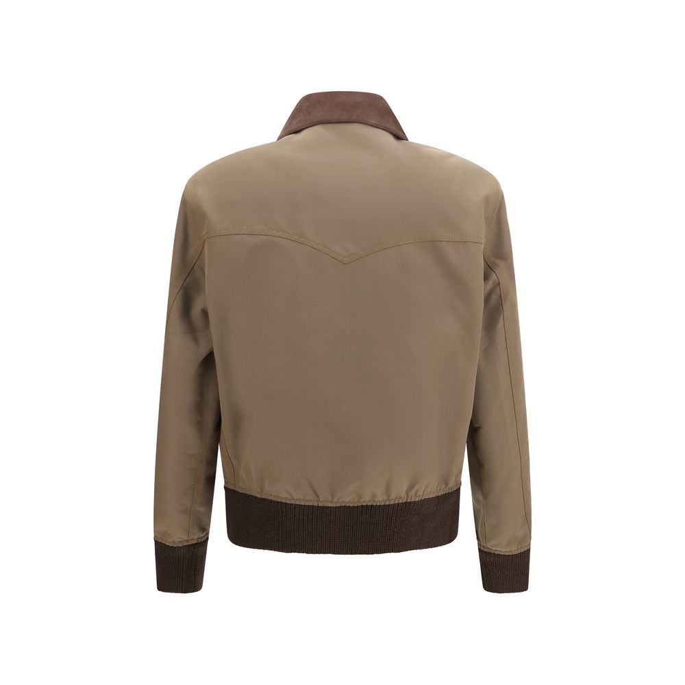 Indulge in the exquisite Prada Brown Cotton Full-Length Jacket, featuring a luxurious quilted lining and refined corduroy collar, perfect for the discerning connoisseur.