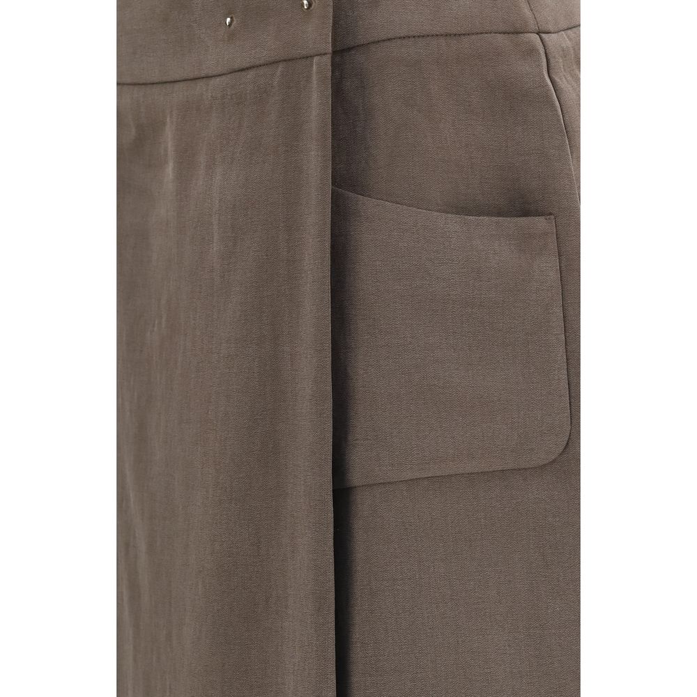 Indulge in the Giorgio Armani Brown Silk Long Skirt, a masterpiece of silk and wool, exuding elegance with its textured fabric and refined A-line silhouette.