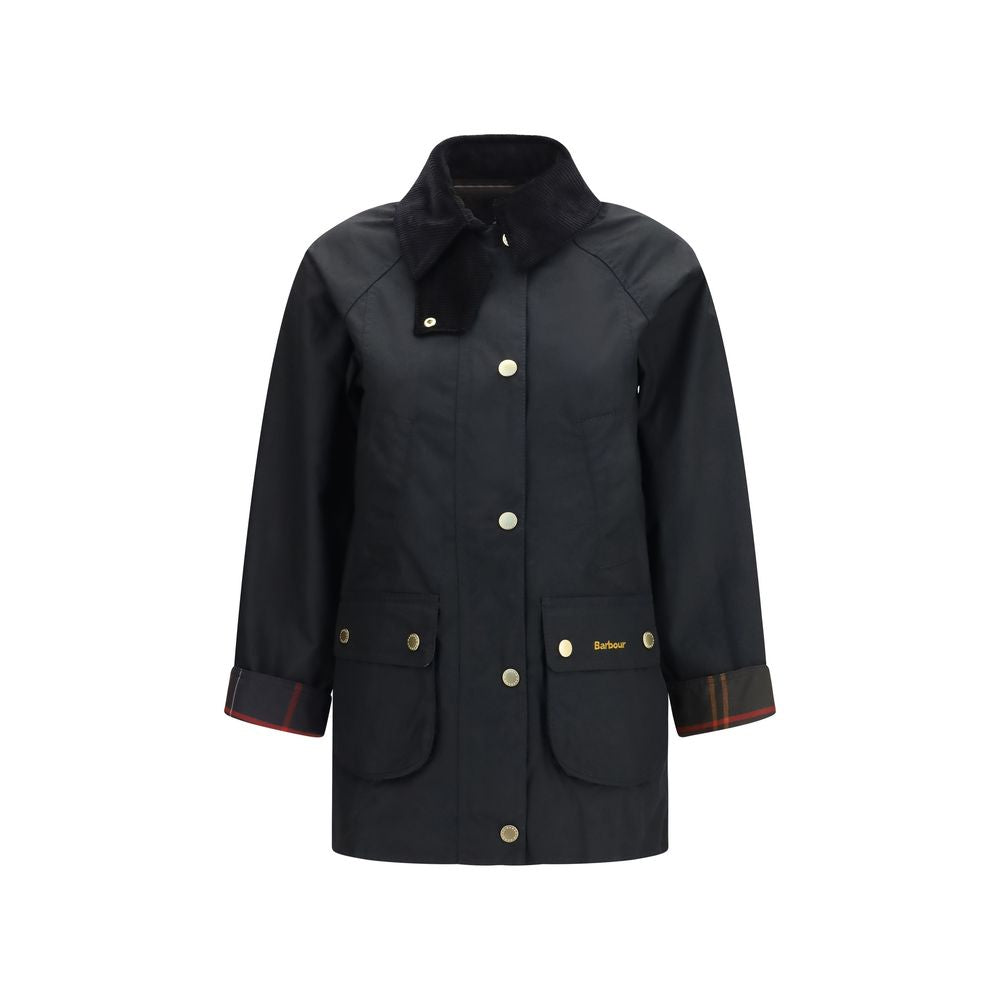 Experience the exquisite Barbour Black Cotton Full-Length Jacket, a blend of heritage craftsmanship and modern elegance, perfect for those who embody timeless sophistication.