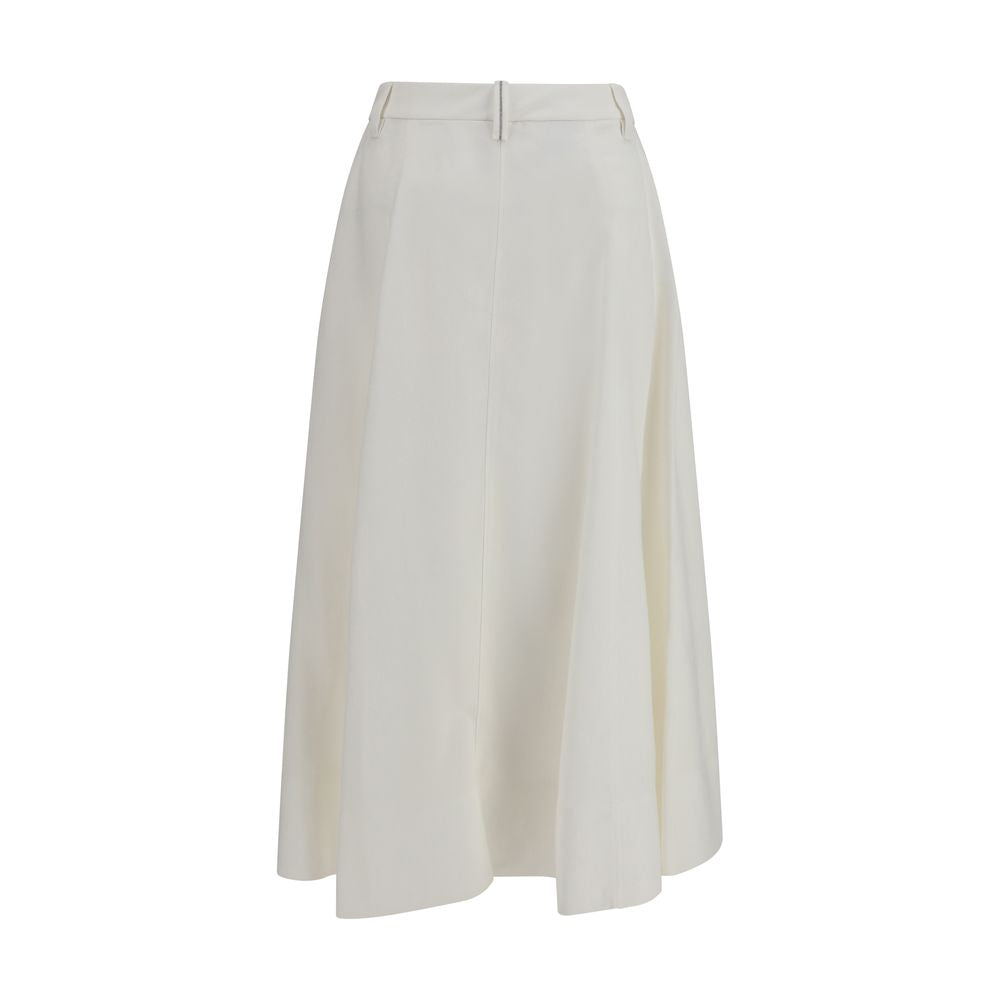 Indulge in the elegance of the Brunello Cucinelli White Viscose Long Skirt, a masterpiece of refined craftsmanship and luxurious materials that embodies timeless sophistication.