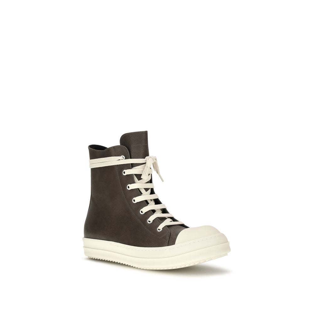 Discover the Rick Owens Brown Calf Leather Bos Taurus High Top Sneakers, a masterful blend of bold design and luxurious craftsmanship, elevating your style with every step.
