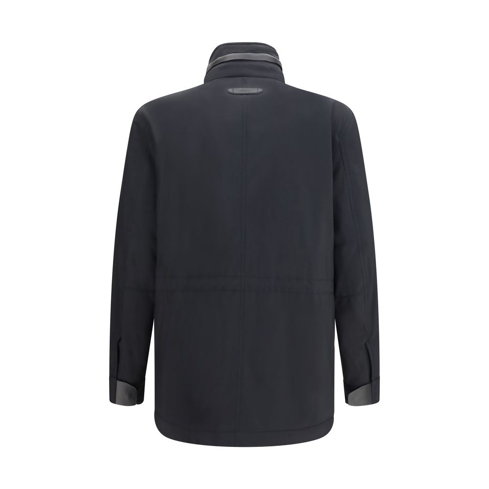 Discover the Brioni Blue Wool Oves Aries Full-Length Jacket, a masterpiece of Italian craftsmanship blending luxury and functionality for the discerning individual.