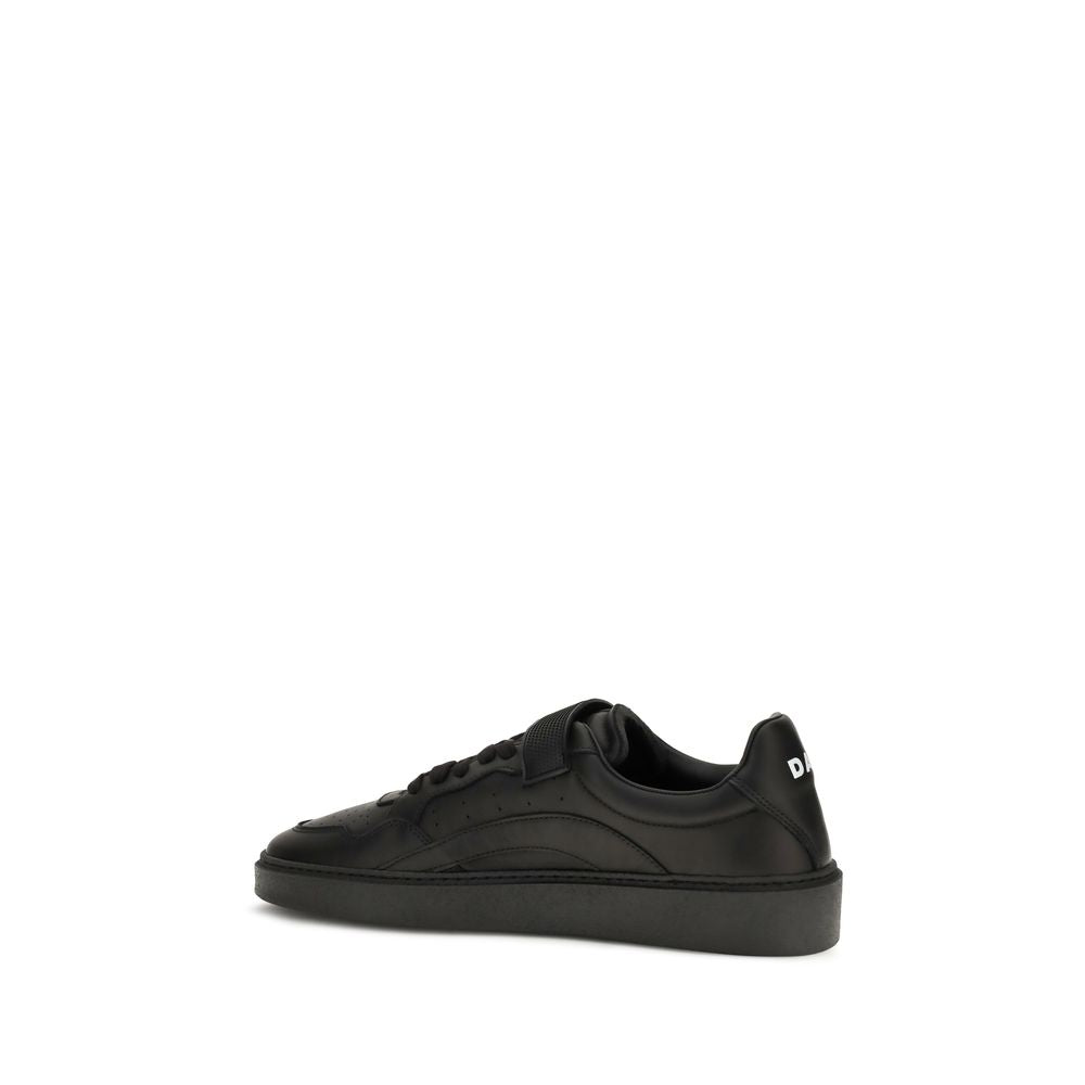 Indulge in the refined elegance of Dsquared² Black Calf Leather Bos Taurus Athletic Sneakers, where luxurious craftsmanship meets sporty sophistication for the discerning individual.
