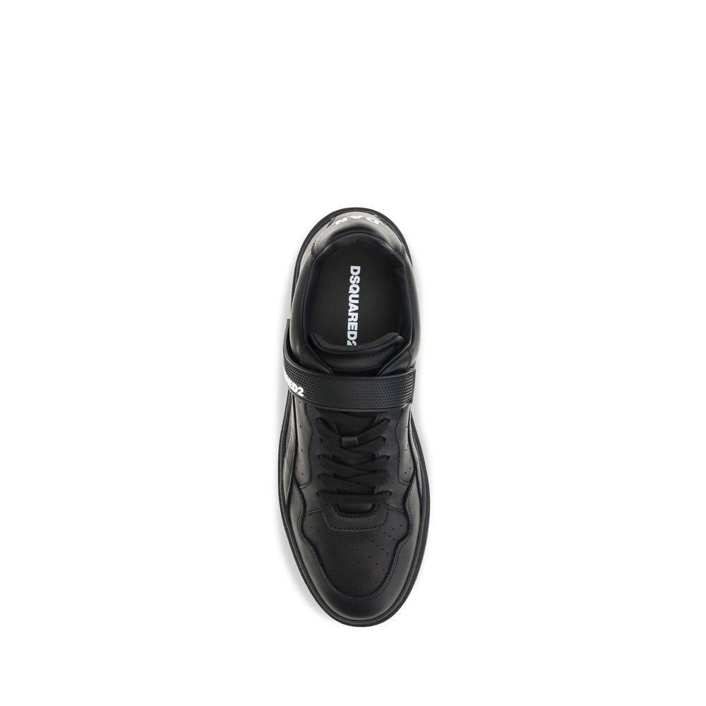 Indulge in the refined elegance of Dsquared² Black Calf Leather Bos Taurus Athletic Sneakers, where luxurious craftsmanship meets sporty sophistication for the discerning individual.