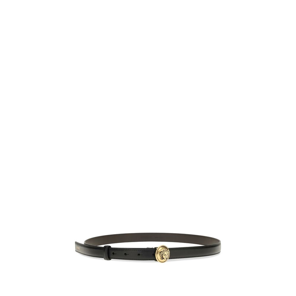 Indulge in the elegance of the Versace Black Calf Leather Bos Taurus Regular Belt, a masterpiece of craftsmanship featuring a 3D Medusa buckle and luxurious calf leather.