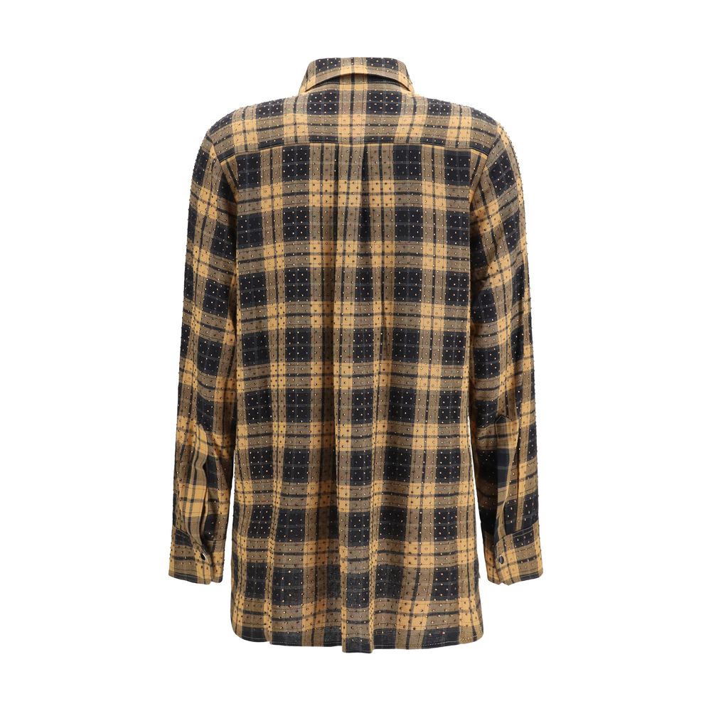 Indulge in the exquisite allure of the PINKO Beige Viscose Pattern Shirt, a masterpiece of refined design adorned with luminous micro rhinestones, perfect for elevating your wardrobe.
