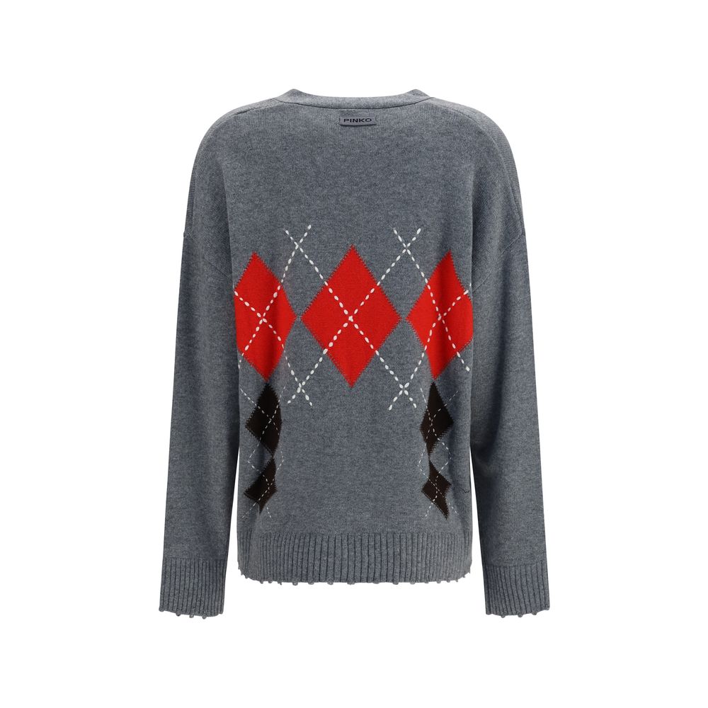 Indulge in the exquisite PINKO Gray Wool Oves Aries Cardigan, a luxurious blend of merino wool and cashmere, embodying elegance and sophistication for the discerning individual.