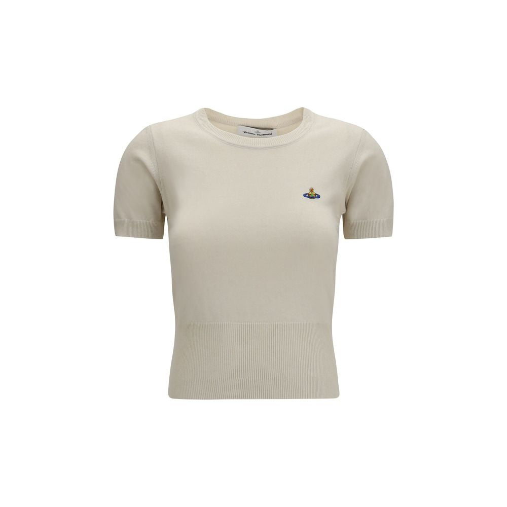 Elevate your wardrobe with the Vivienne Westwood White Cotton T-Shirt, a blend of cotton and cashmere, embodying refined craftsmanship and timeless elegance.