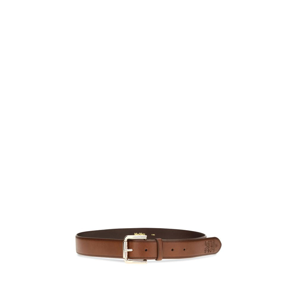 Indulge in the elegance of the Max Mara Brown Calf Leather Bos Taurus Regular Belt, a timeless accessory crafted from premium leather, perfect for enhancing any silhouette with sophistication.