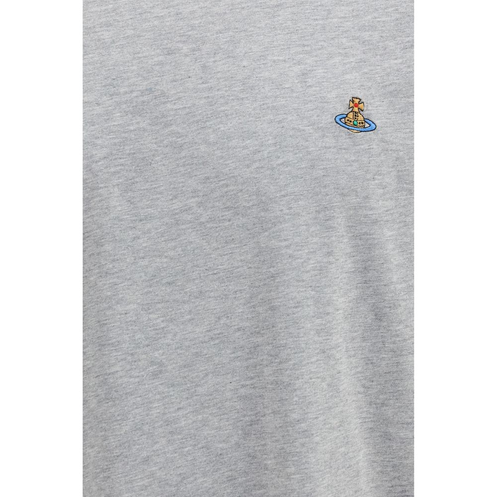 Indulge in the elegance of the Vivienne Westwood Gray Cotton T-Shirt, crafted from soft cotton with iconic Orb embroidery, embodying timeless luxury and sophistication.