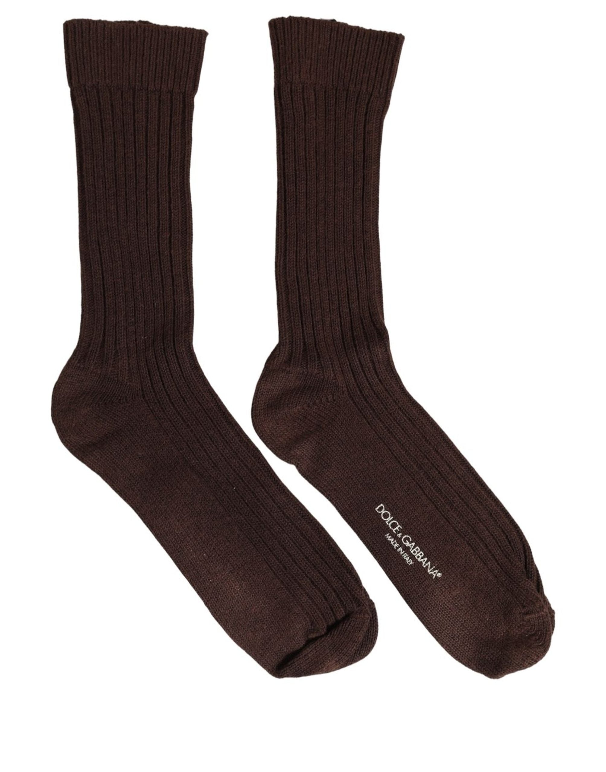Dolce & Gabbana Dark Brown Wool DG Logo Mid Calf Accessory Socks