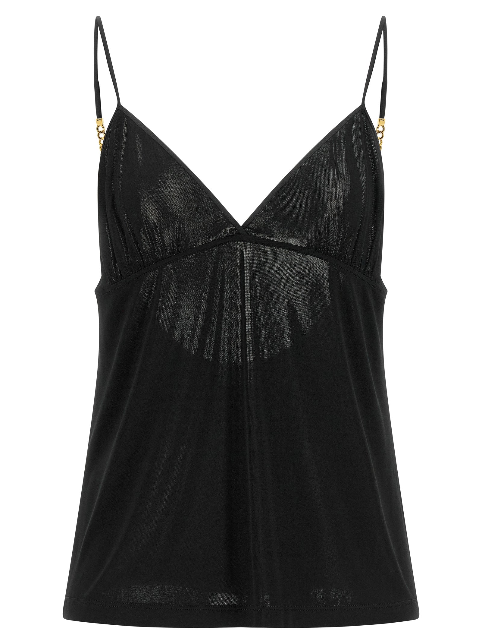 Indulge in the exquisite allure of the Saint Laurent Black Viscose Tank Top, a masterclass in elegance crafted from a sumptuous viscose blend, perfect for elevating any evening ensemble.
