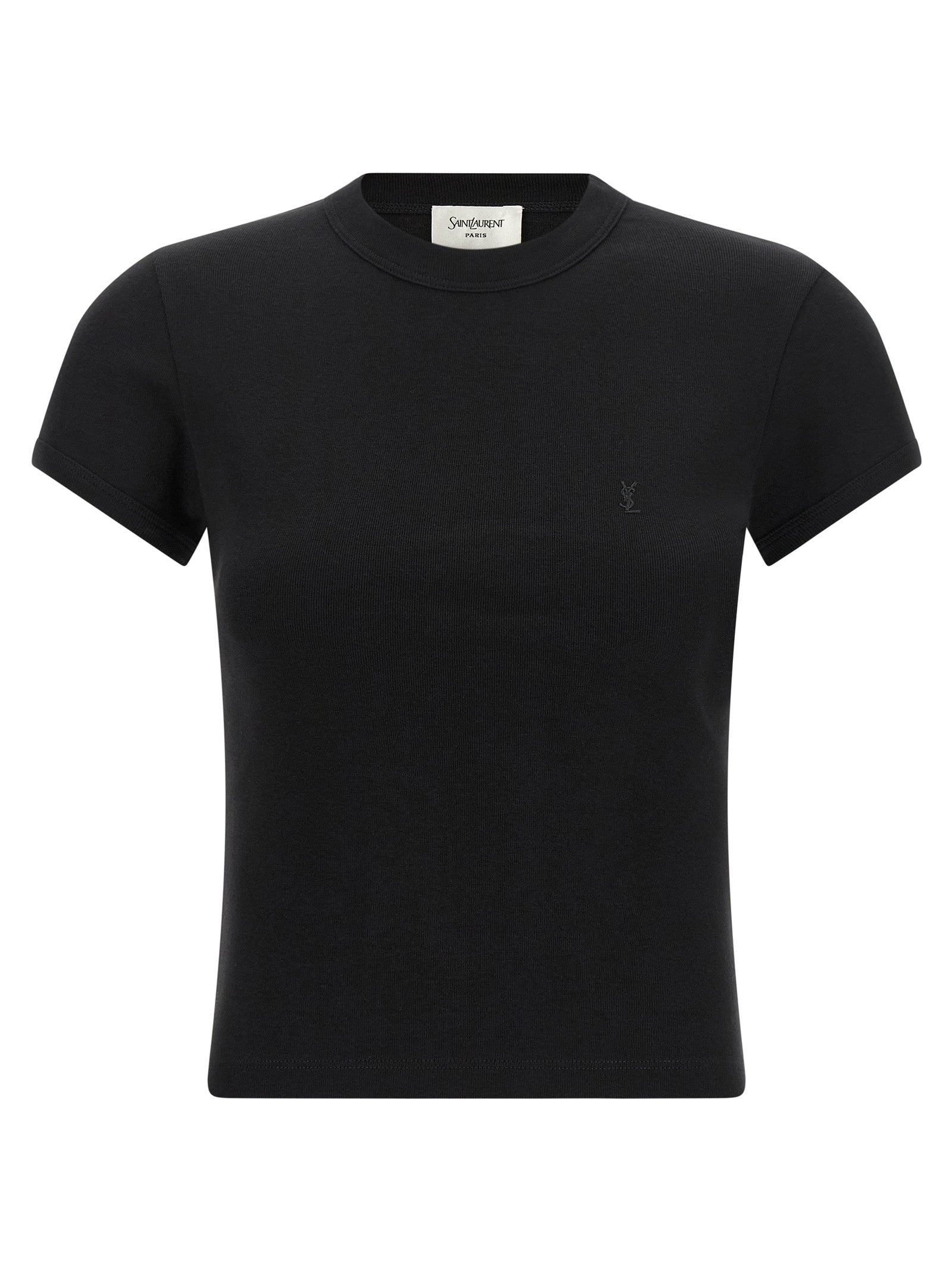 Indulge in the refined elegance of the Saint Laurent Black Cotton T-Shirt, where minimalist luxury meets exquisite craftsmanship for a timeless wardrobe essential.