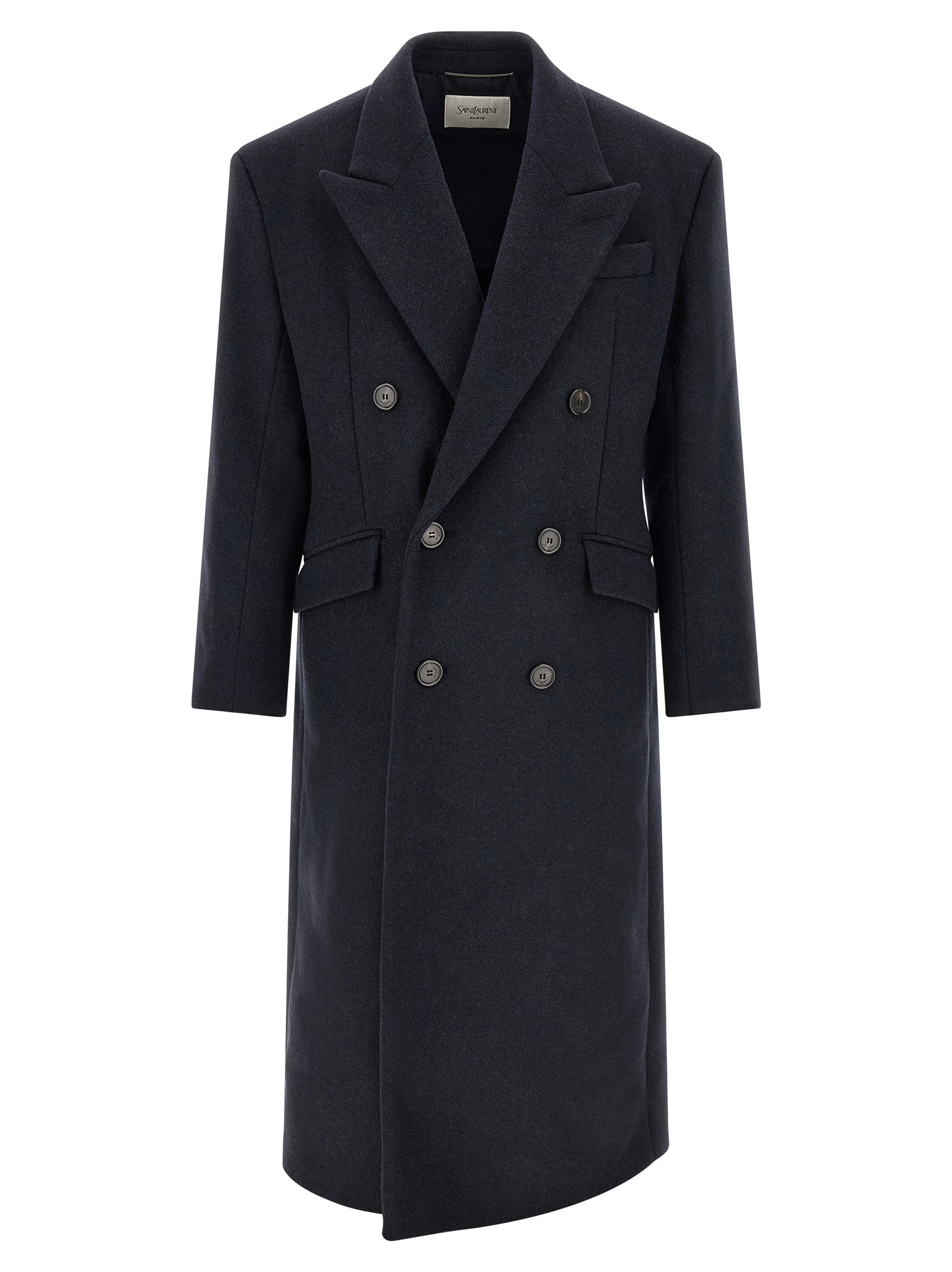 Discover the Saint Laurent Blue Wool Coat, a masterpiece of pure virgin wool that embodies timeless elegance and sophisticated style for the discerning individual.