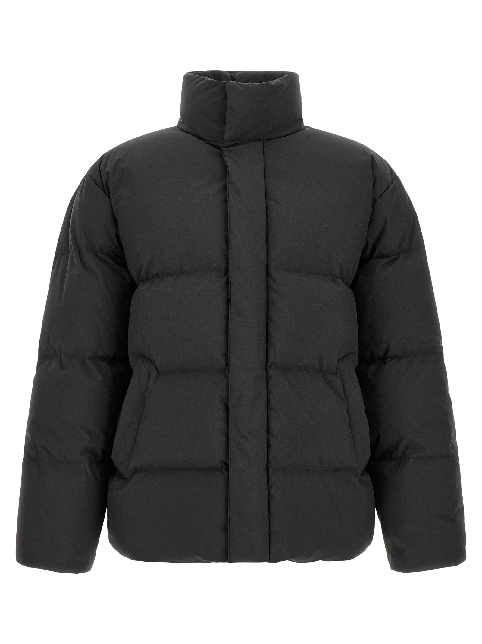 Elevate your winter wardrobe with the Saint Laurent Black Polyester Full-Length Jacket, a masterpiece of geometric quilting and elegant design, crafted for the discerning individual.