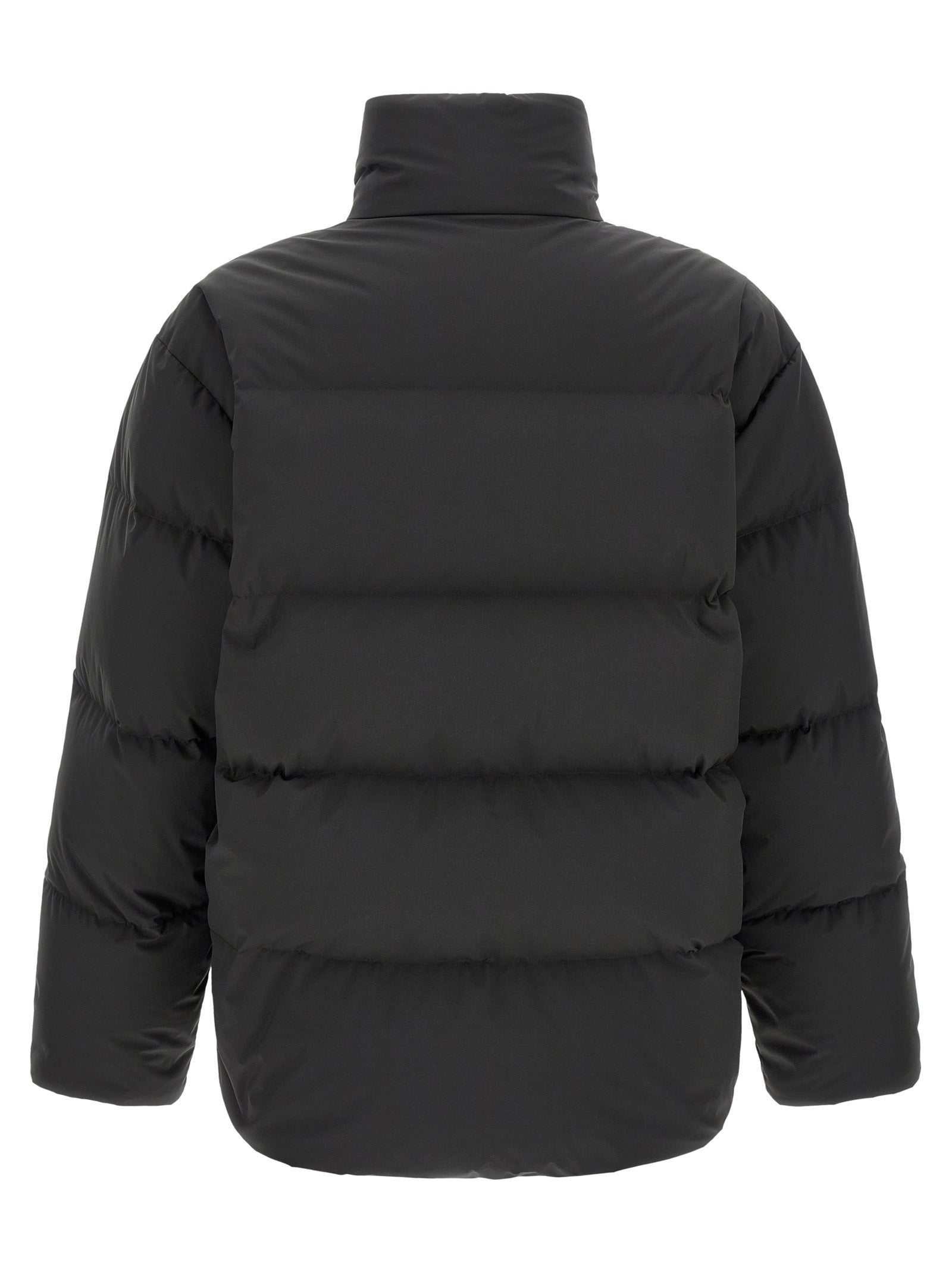 Experience the epitome of winter elegance with the Saint Laurent Black Polyester Full-Length Jacket, where geometric quilting meets refined sophistication for a timeless statement.