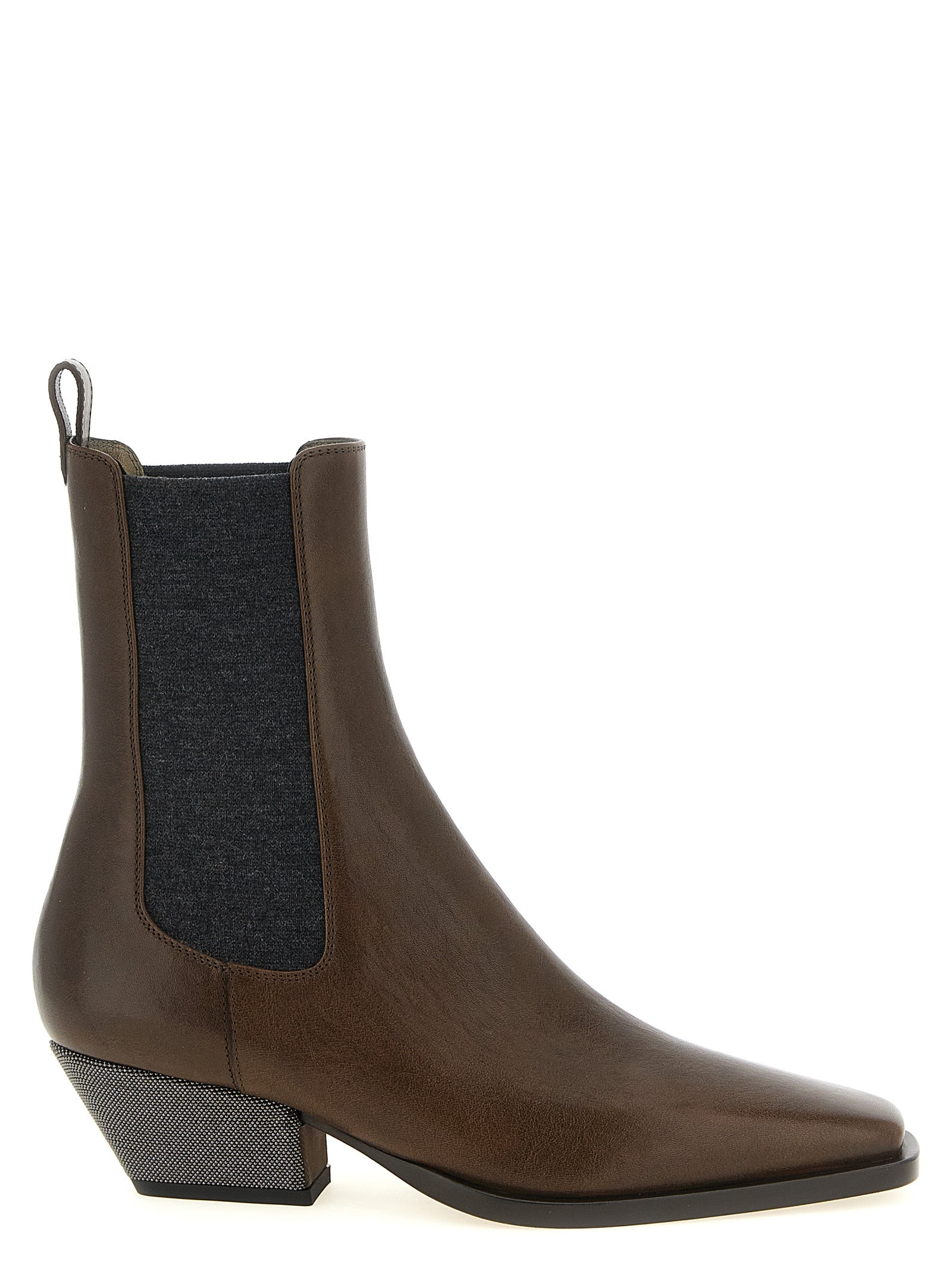 Experience the elegance of Brunello Cucinelli's Brown Cowhide Chelsea Boots, crafted from luxurious leather with a striking design that elevates any ensemble.