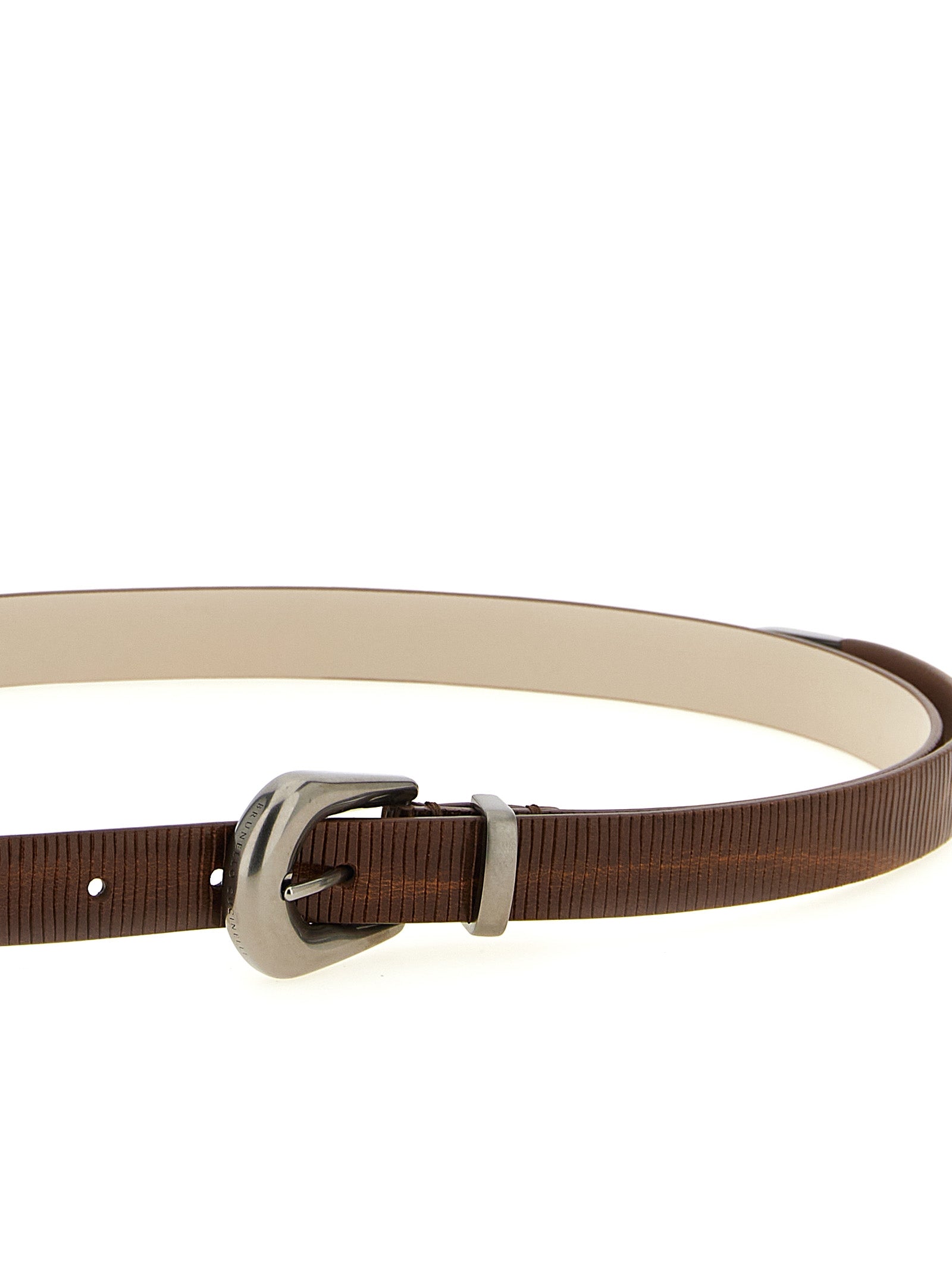 Experience the exquisite Brunello Cucinelli Brown Calfskin Thin Belt, a timeless accessory crafted from fine calf leather, embodying sophistication and elegance for the discerning individual.