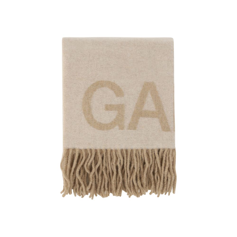 Ganni Beige Wool Oves Aries Scarf - Luxurious Fringed Elegance