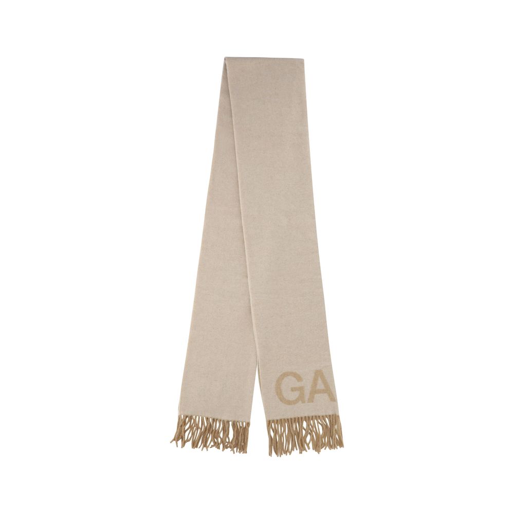 Ganni Beige Wool Oves Aries Scarf - Luxurious Fringed Elegance