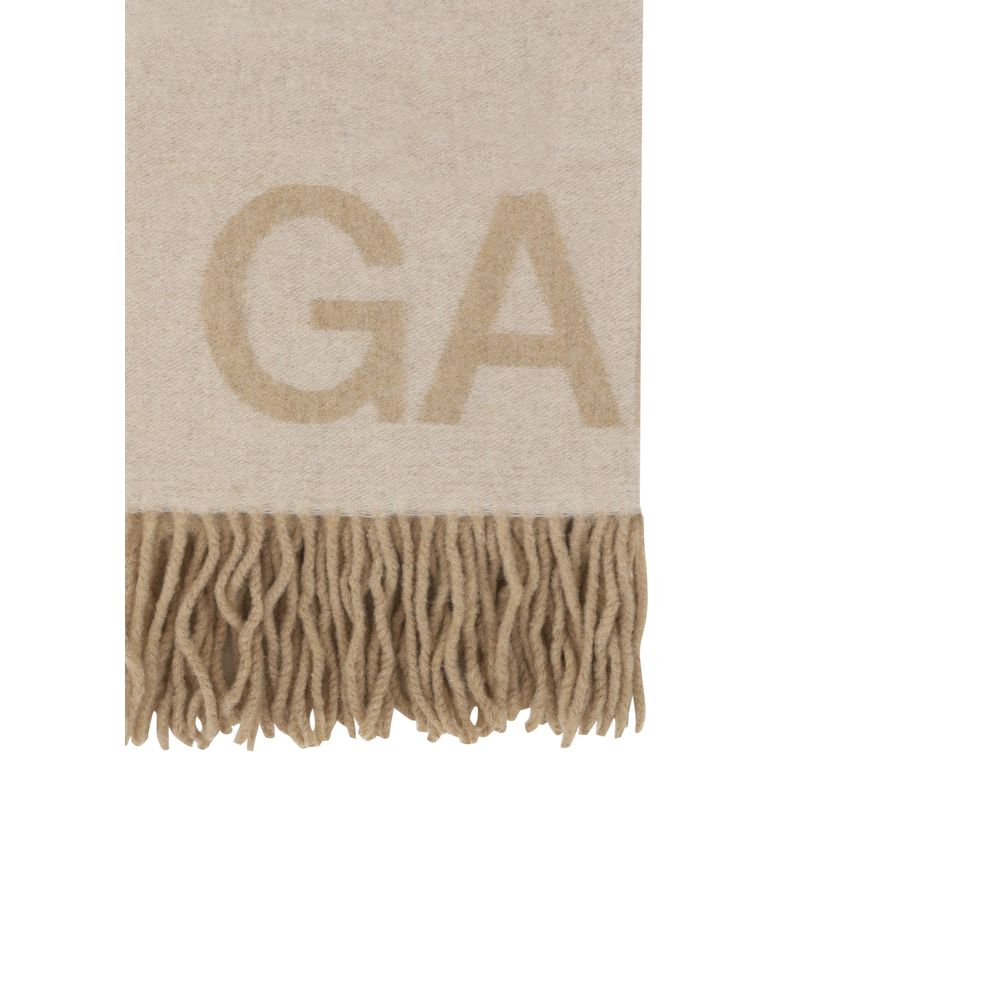 Ganni Beige Wool Oves Aries Scarf - Luxurious Fringed Elegance