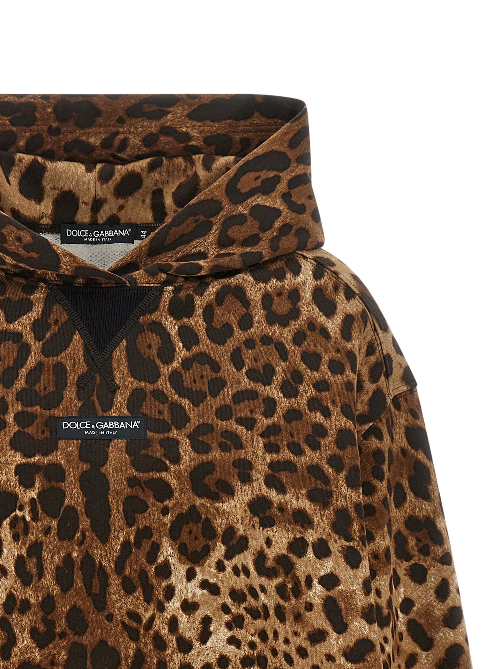 Dolce & Gabbana Brown Cotton Hoodie - Luxury Animal Print Elegance