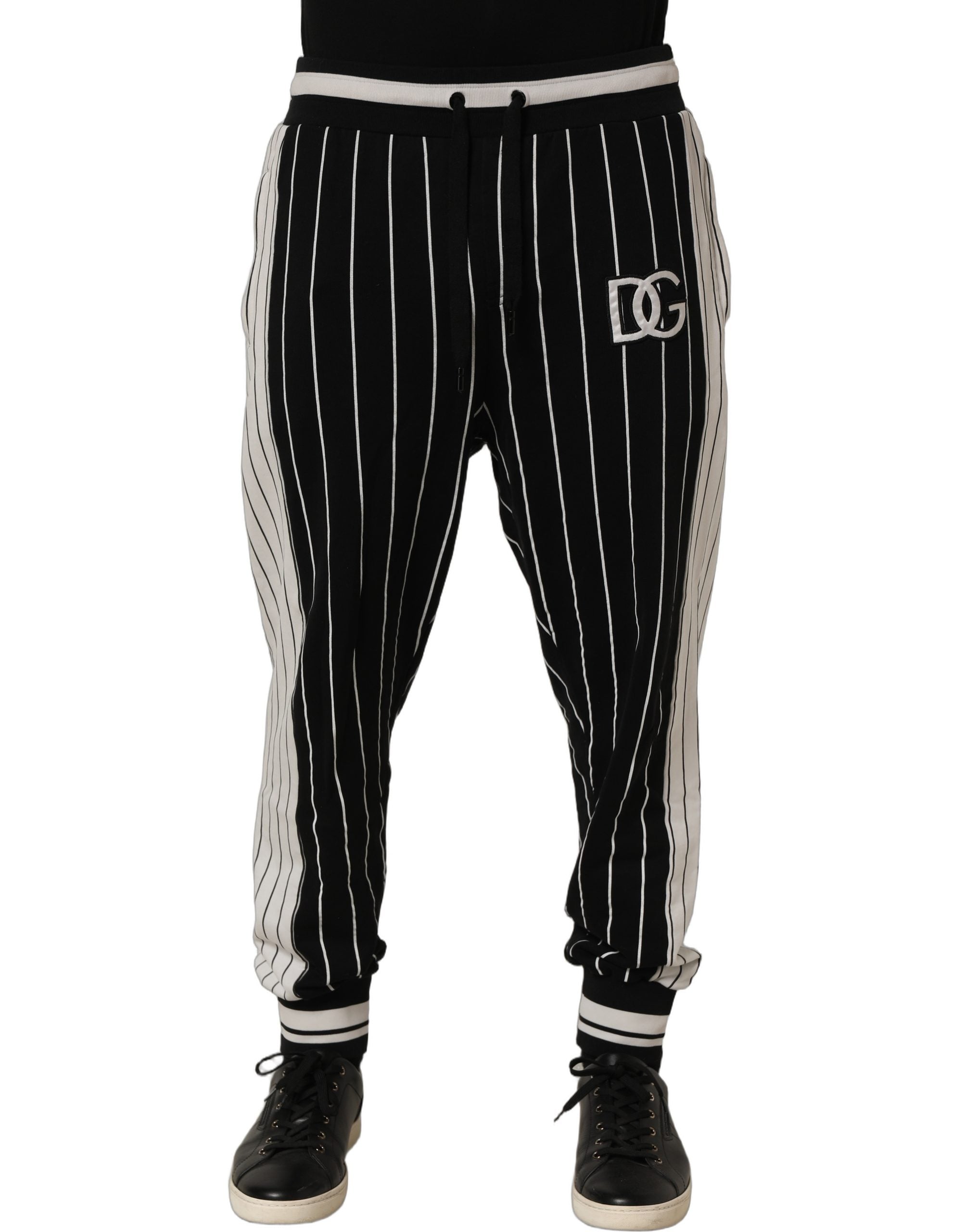 Dolce & Gabbana Black Striped DG Patch Men Sweatpants Pants
