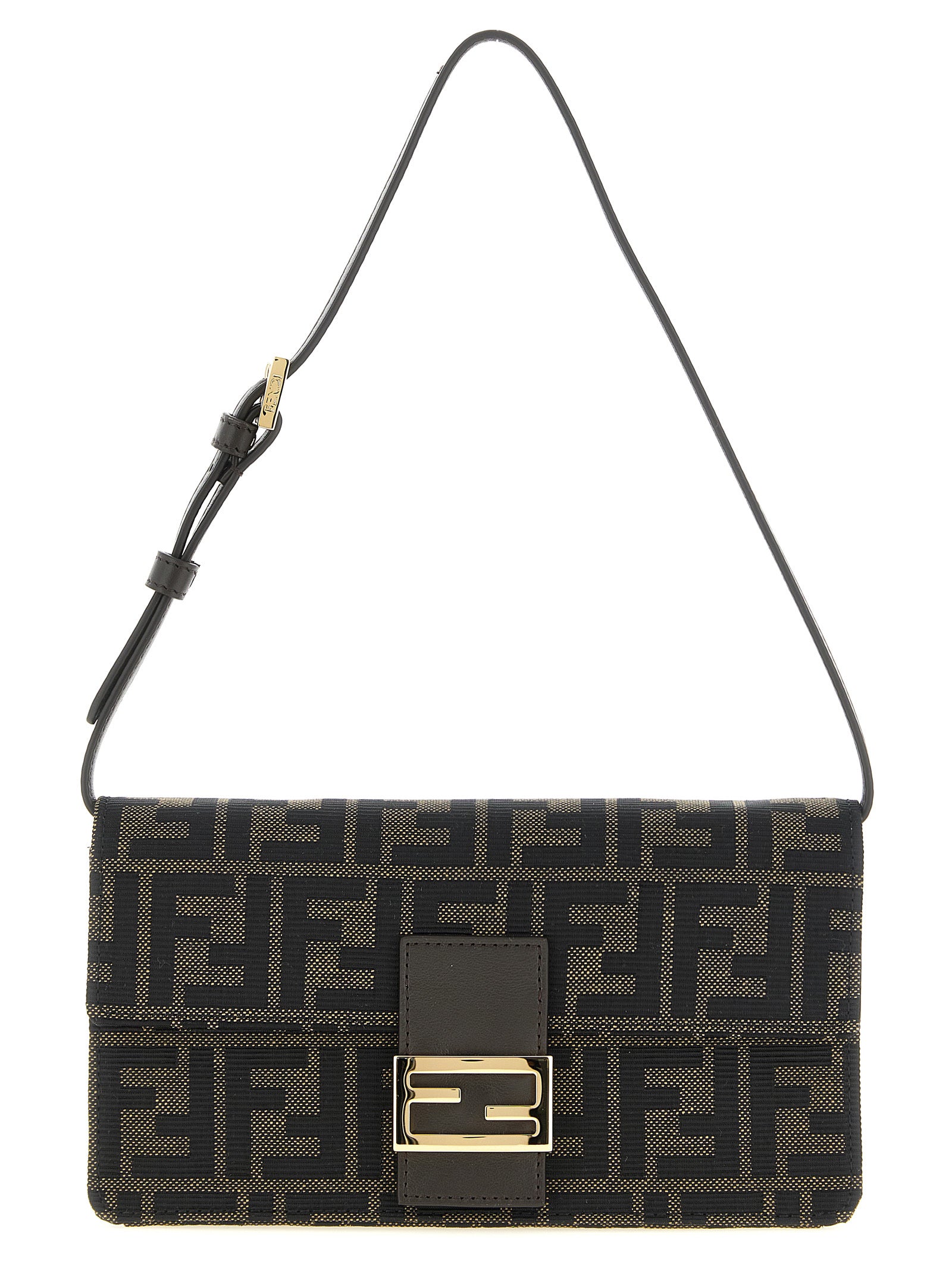 Fendi Tube Wallet On Chain - Luxurious Brown Jacquard Elegance
