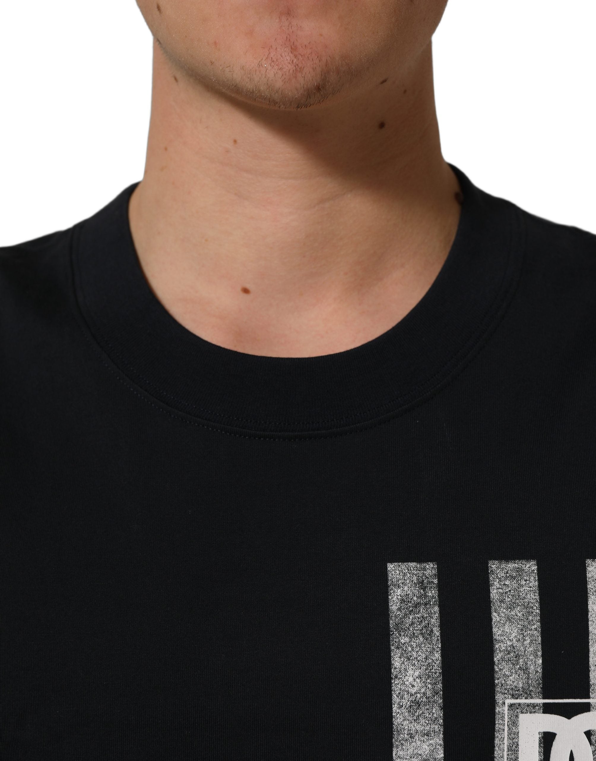Dolce & Gabbana Blue Striped Print Cotton Crew Neck  T-shirt