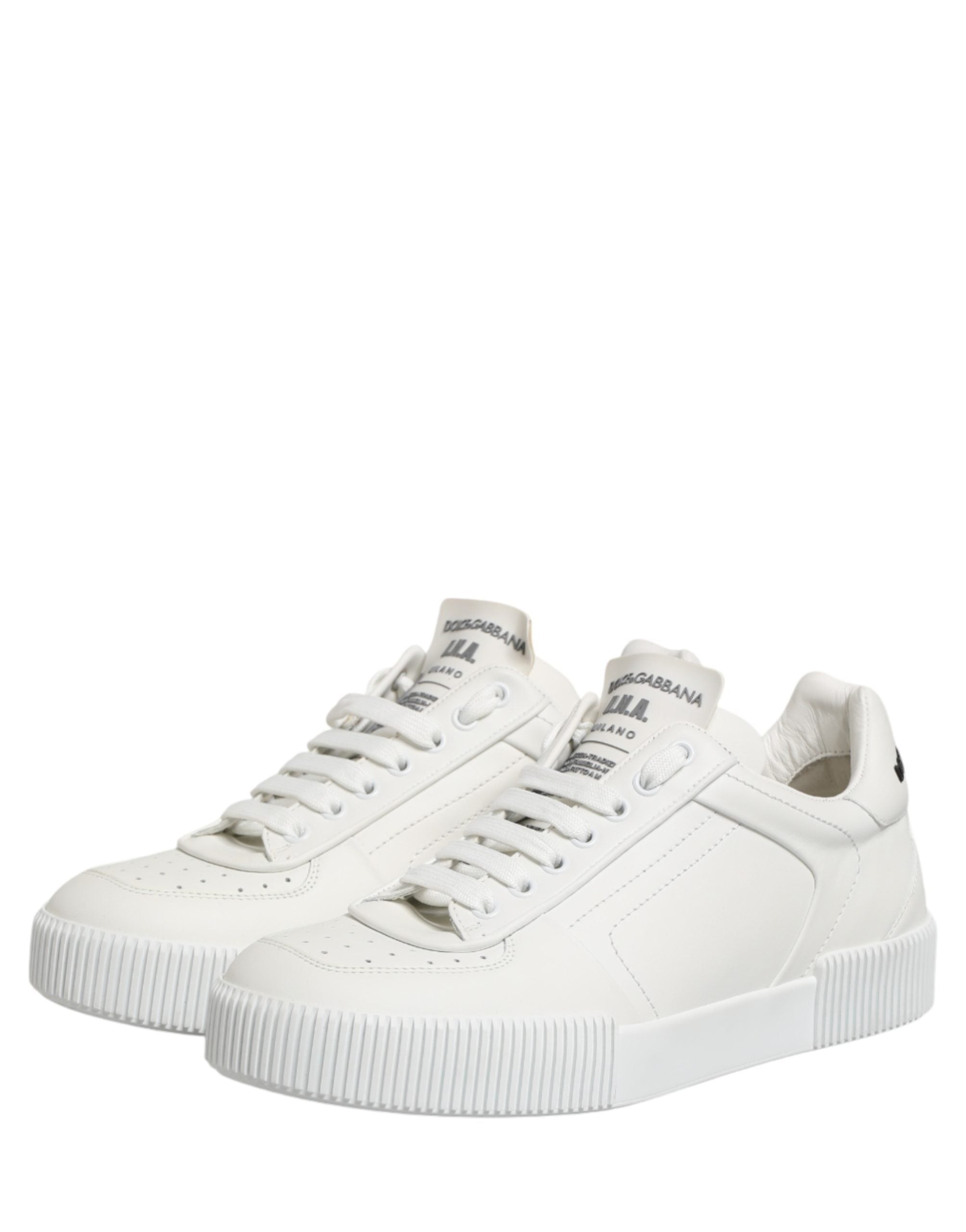 Indulge in the exquisite Dolce & Gabbana White Miami Leather Low Top Sneakers, where luxurious calfskin meets impeccable Italian craftsmanship for a refined lifestyle.