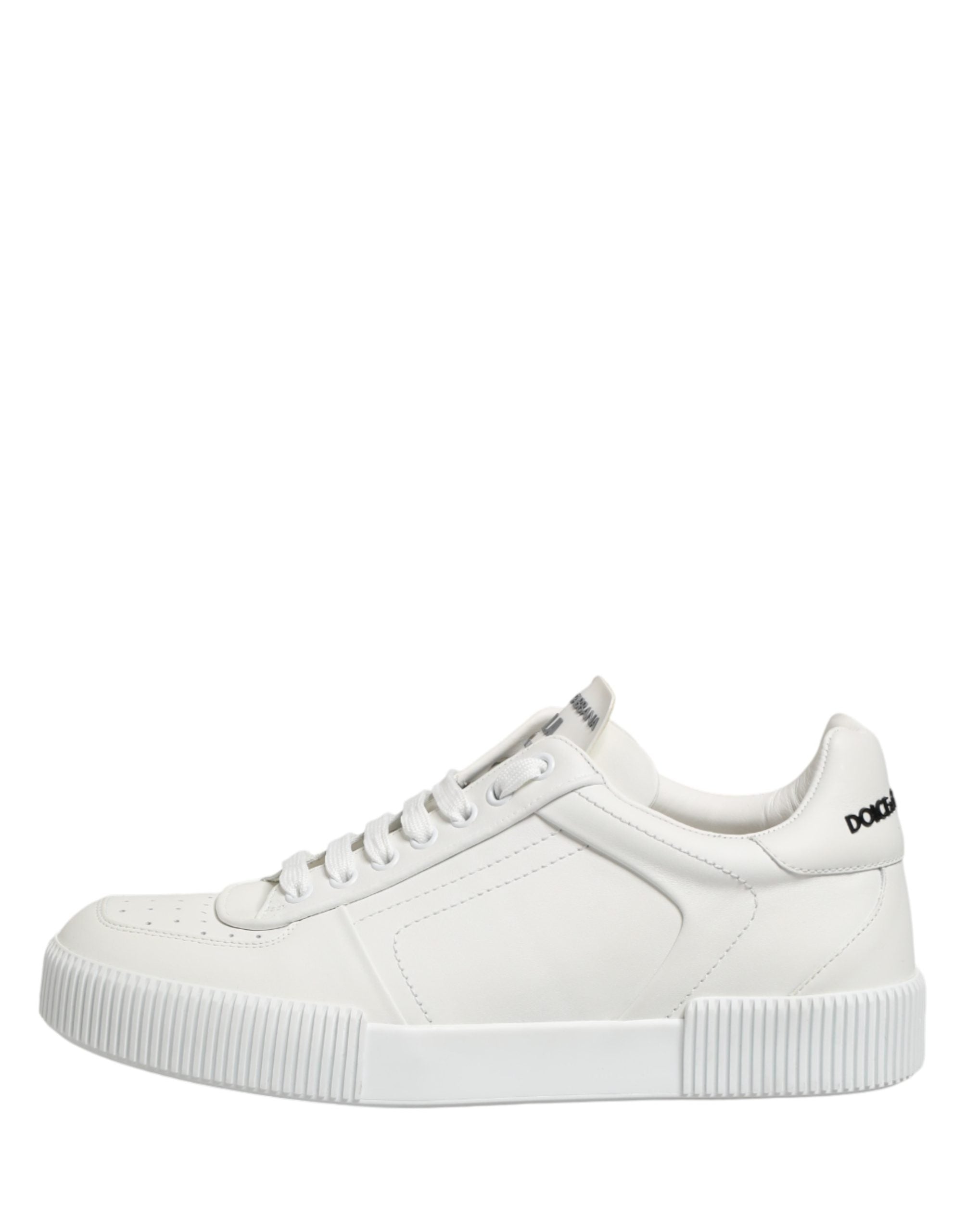 Indulge in the exquisite Dolce & Gabbana White Miami Leather Low Top Sneakers, where luxurious calfskin meets impeccable craftsmanship for a refined lifestyle.