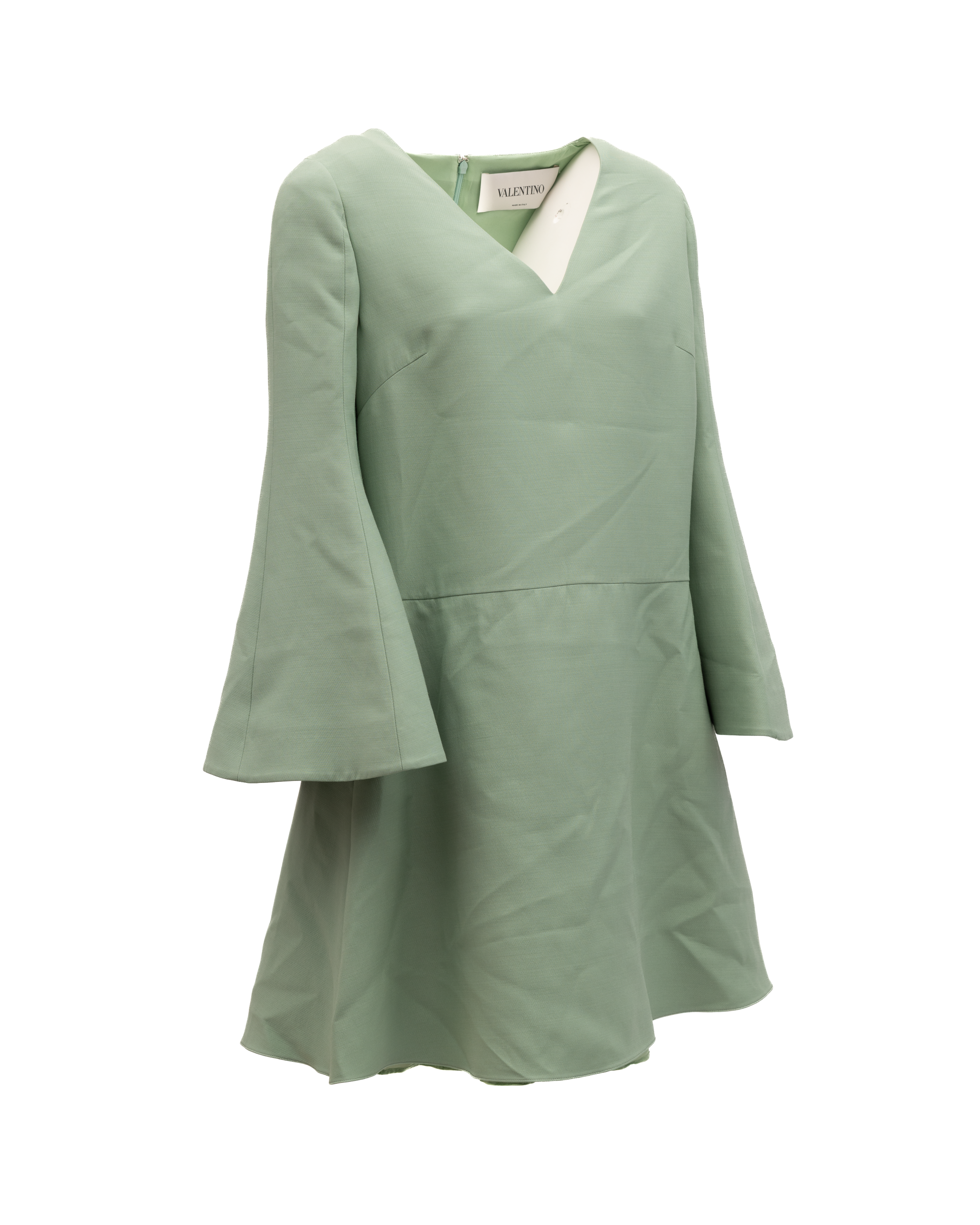 Valentino Garavani Sage Green V-Neck Dress with Bell Sleeves
