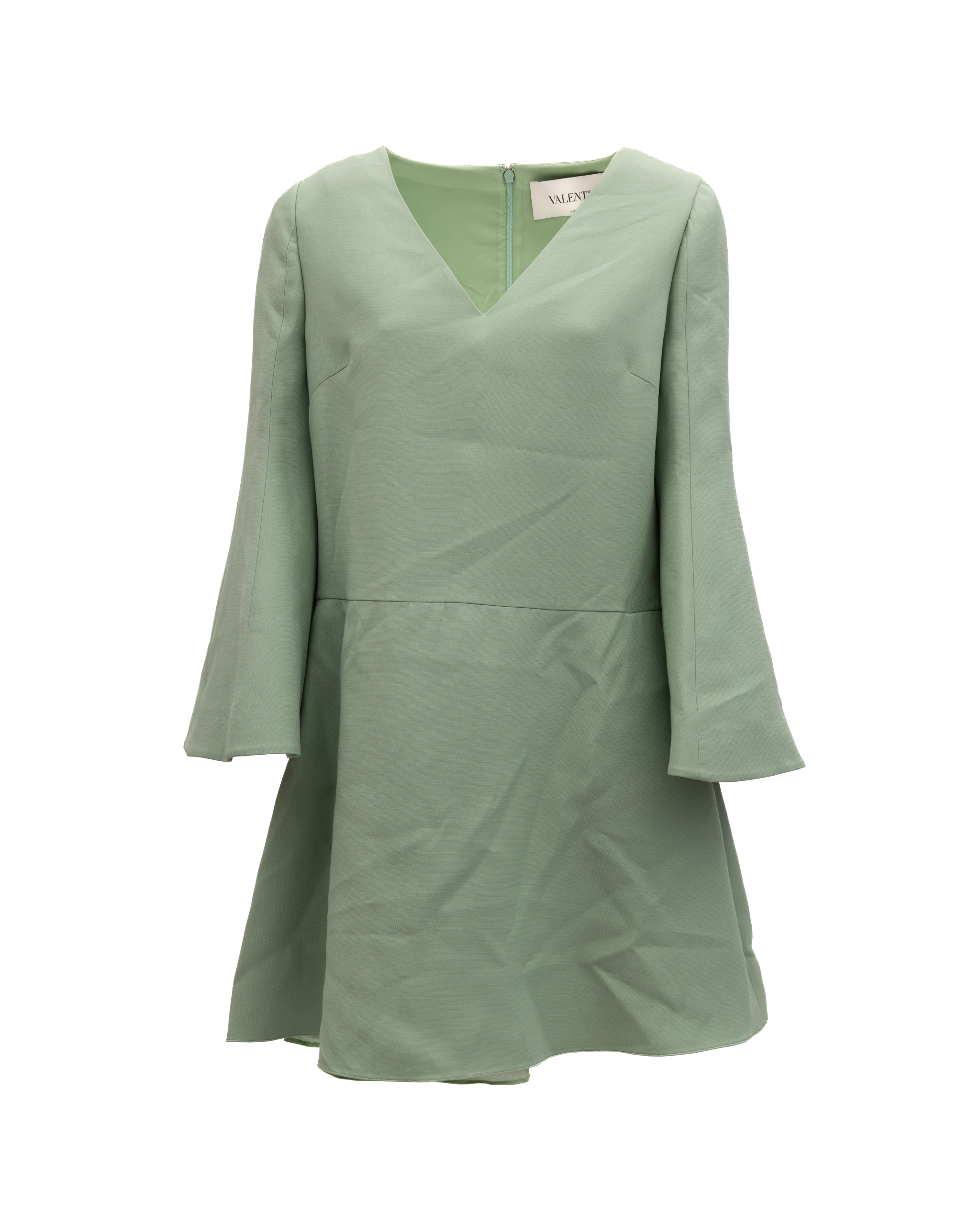 Valentino Garavani Sage Green V-Neck Dress with Bell Sleeves
