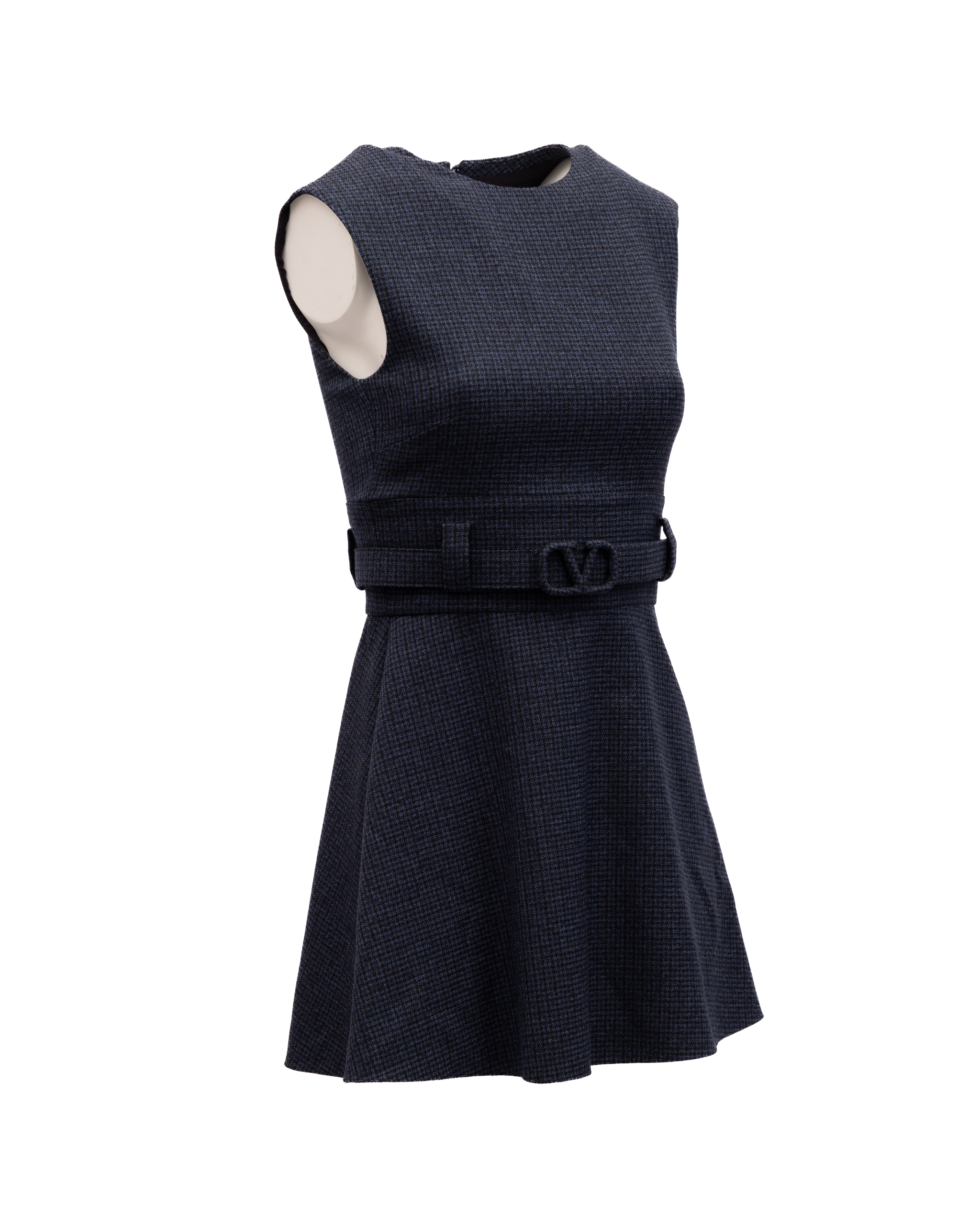 Valentino Garavani Navy Check Sleeveless Mini Dress
