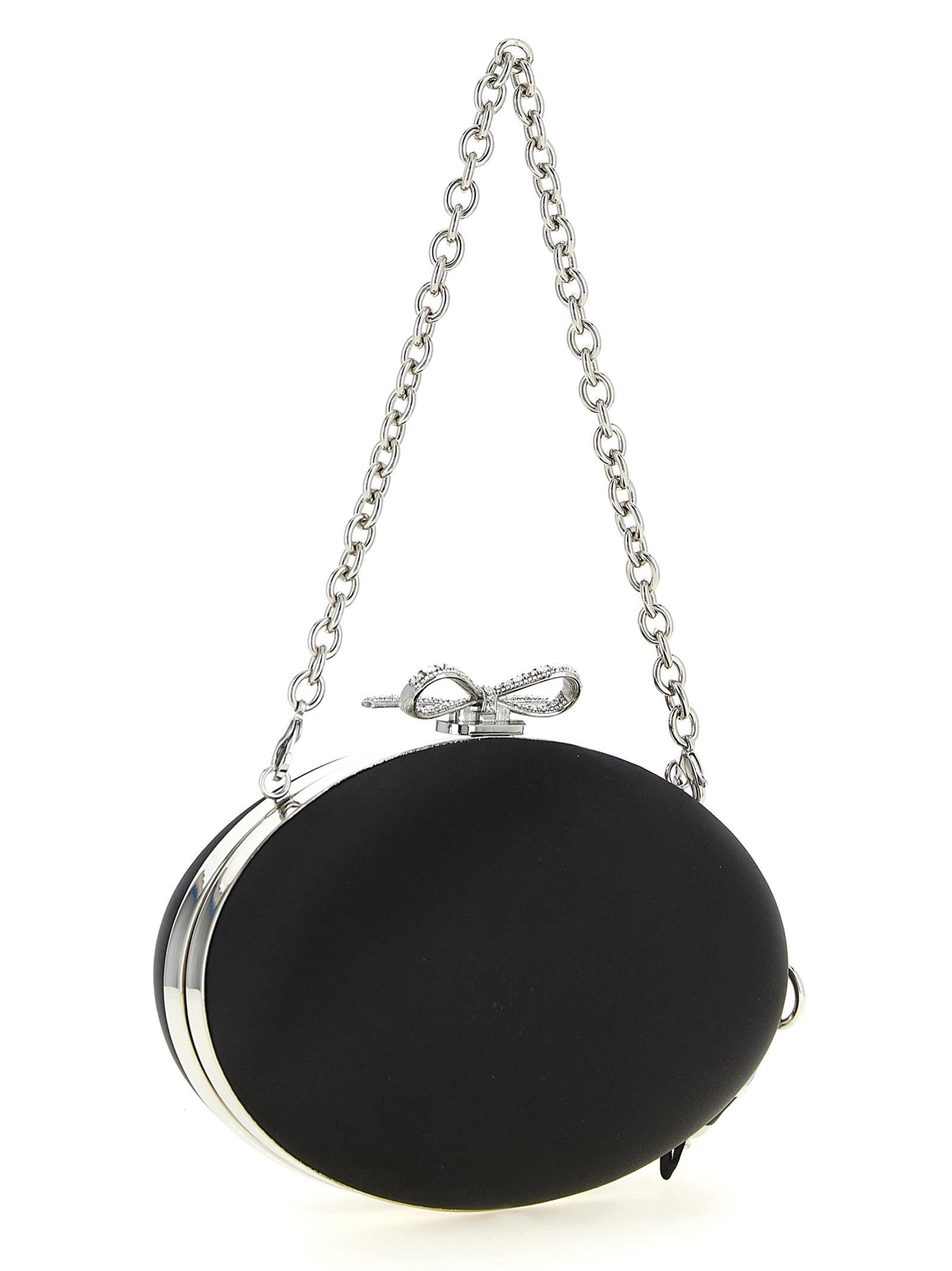 Elevate your evening allure with the Self-Portrait Black Polyester Clutch, a masterpiece of structured elegance and modern design, perfect for the discerning individual.