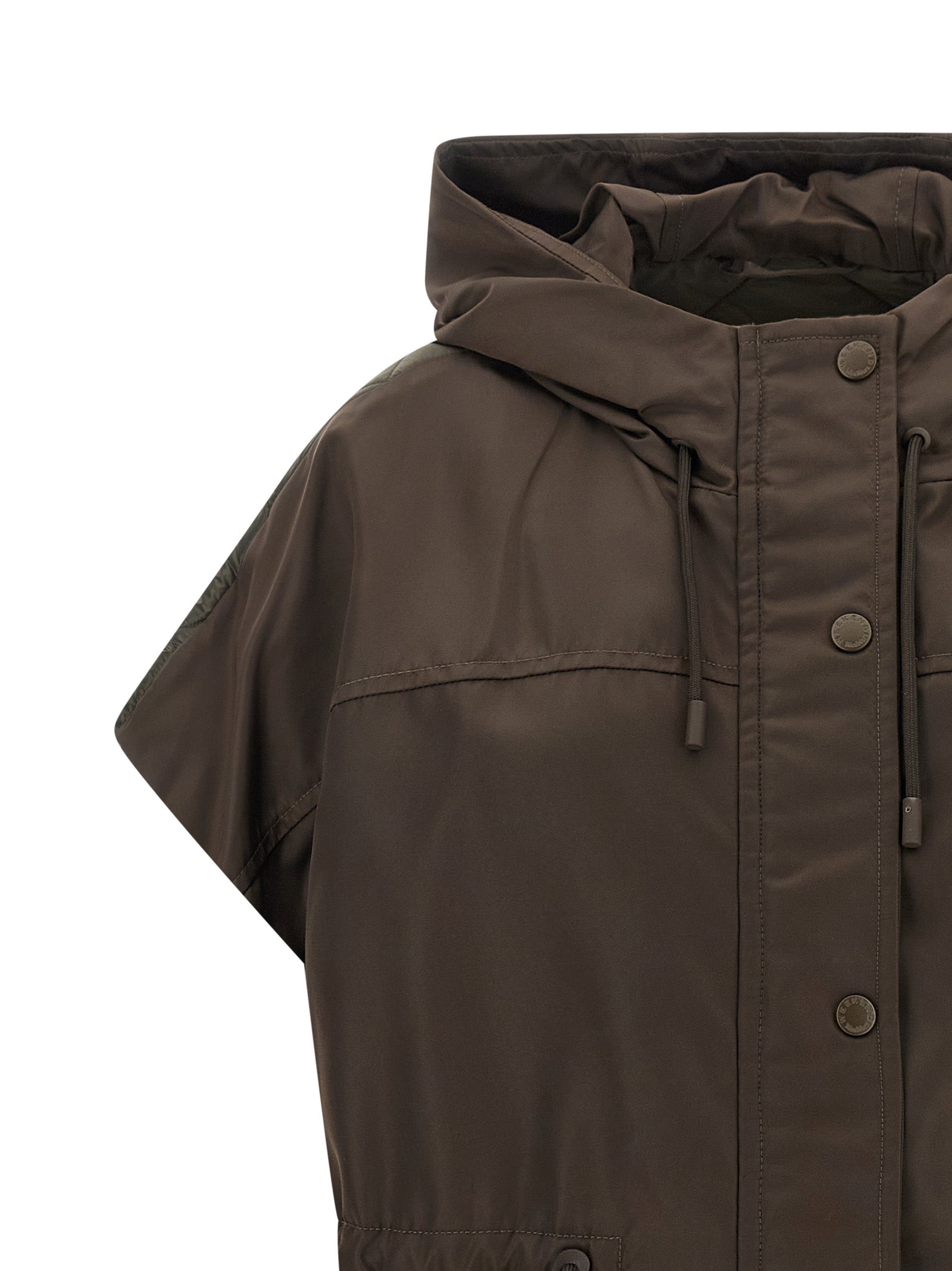 Elevate your wardrobe with the Max Mara Brown Polyamide Sleeveless Jacket, a masterful blend of luxury and contemporary design, perfect for the discerning individual.