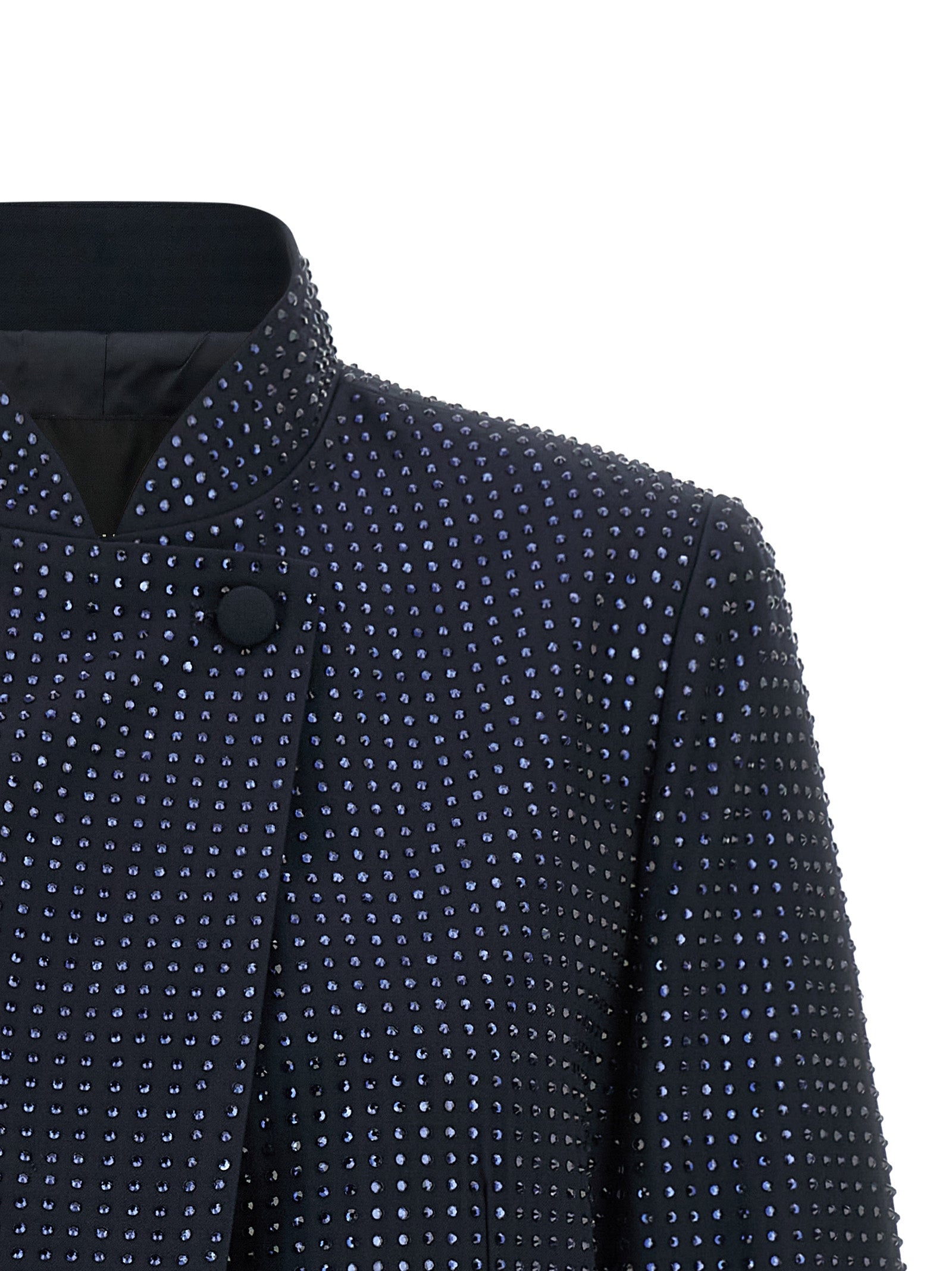 Elevate your evening allure with PINKO's Blue Polyester Full-Length Jacket, a masterpiece adorned with tonal rhinestones, merging elegance and modernity for unforgettable moments.