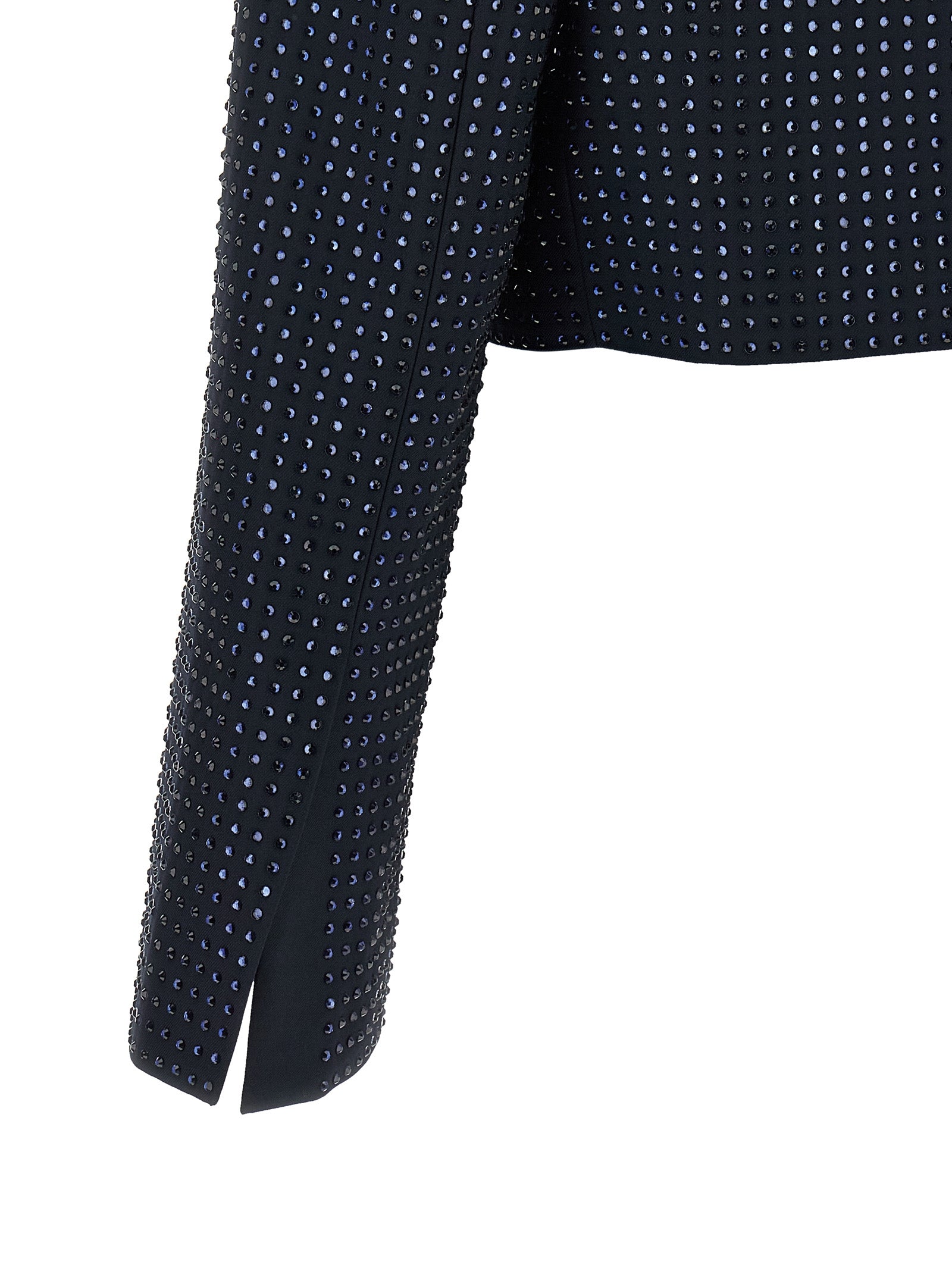 Elevate your evening elegance with PINKO's Blue Polyester Full-Length Jacket, adorned with tonal rhinestones and exquisite tailoring for a captivating allure.