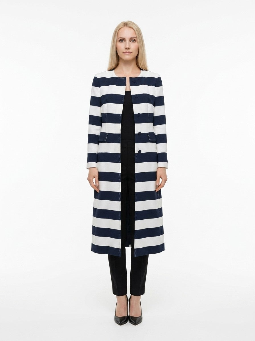 Dolce & Gabbana Navy Blue Viscose Coat - Timeless Luxury Elegance