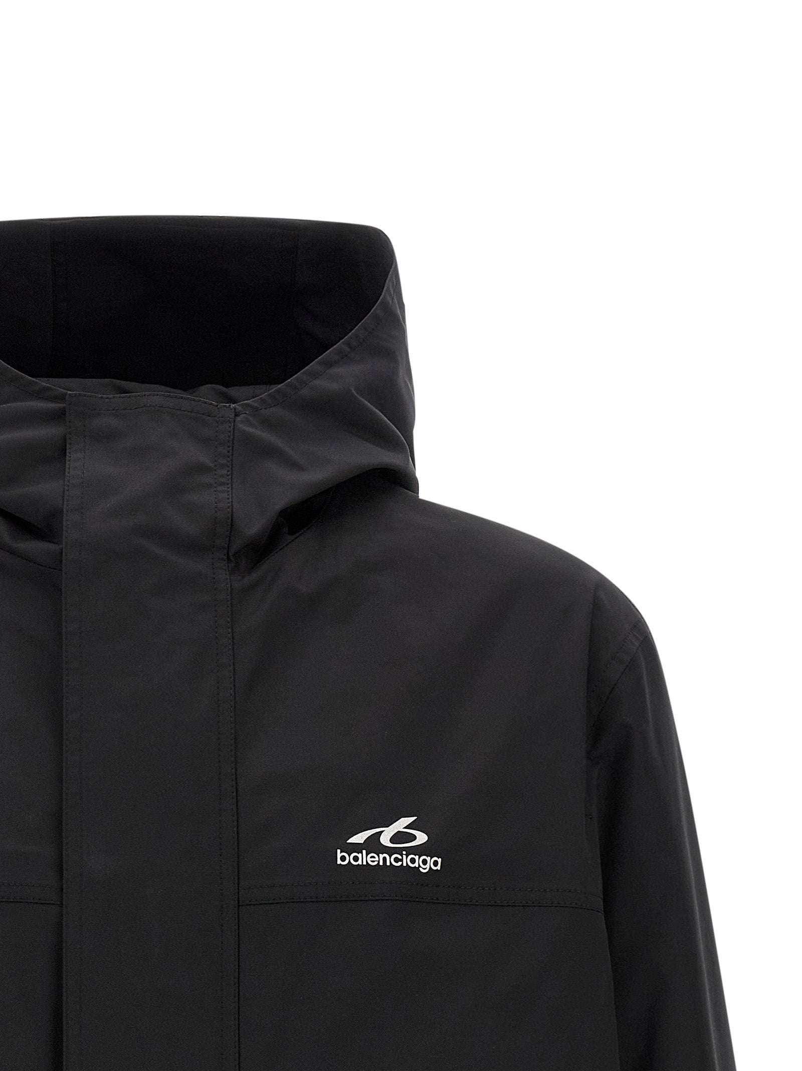 Elevate your style with the Balenciaga Black Polyester Parka, a masterpiece of modern luxury crafted from water-repellent technical twill, embodying sophistication and protection.